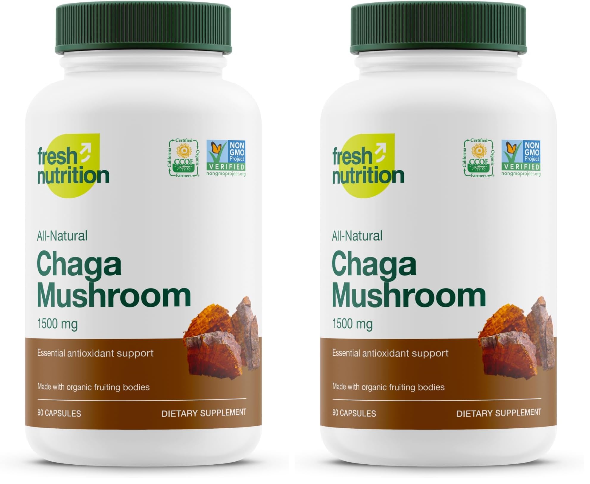 Organic Chaga Mushrooms – DNA Verified 1500mg per Serving – Non-GMO, Gluten & Soy Free, Vegan (Pack of 2)