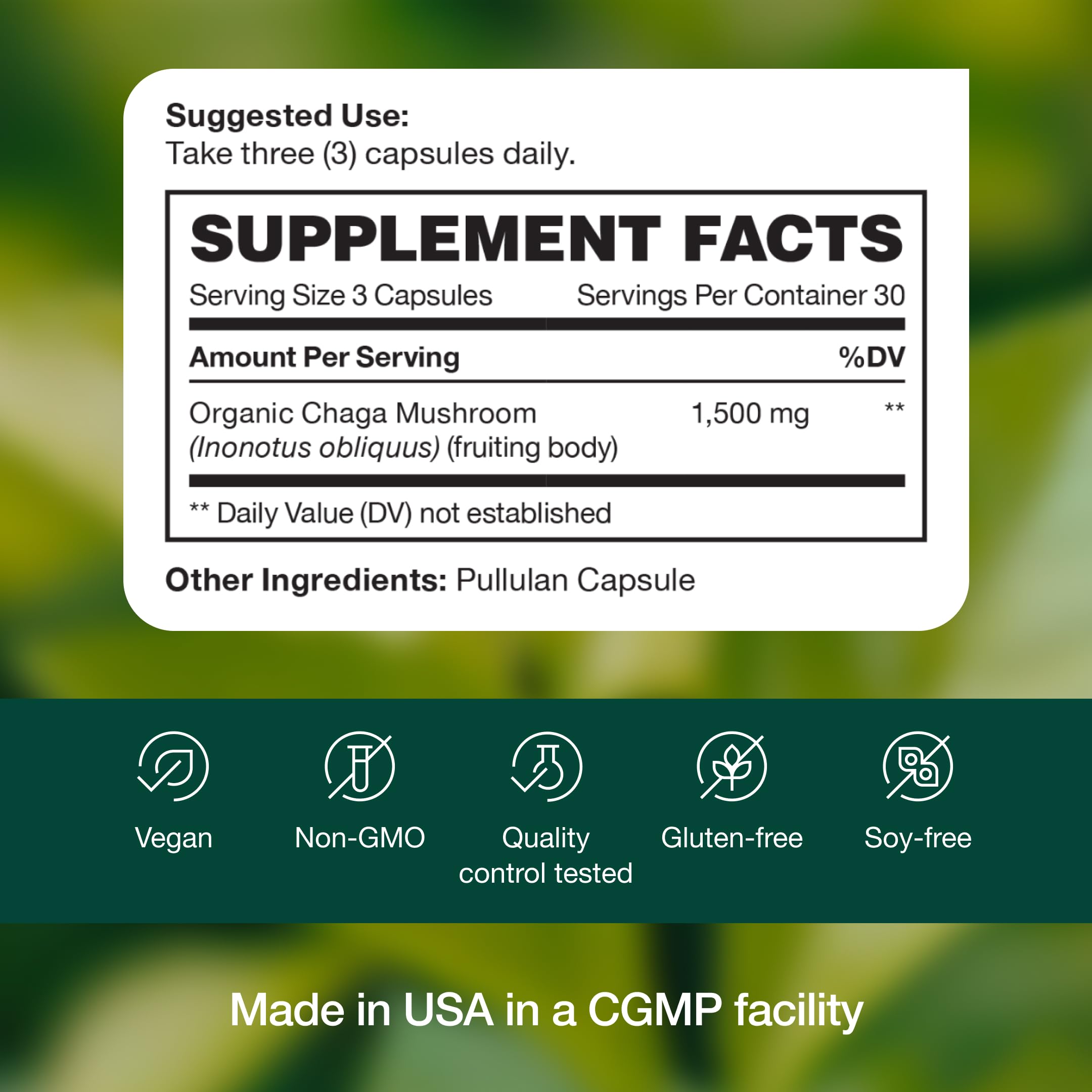 Organic Chaga Mushrooms – DNA Verified 1500mg per Serving – Non-GMO, Gluten & Soy Free, Vegan (Pack of 2)