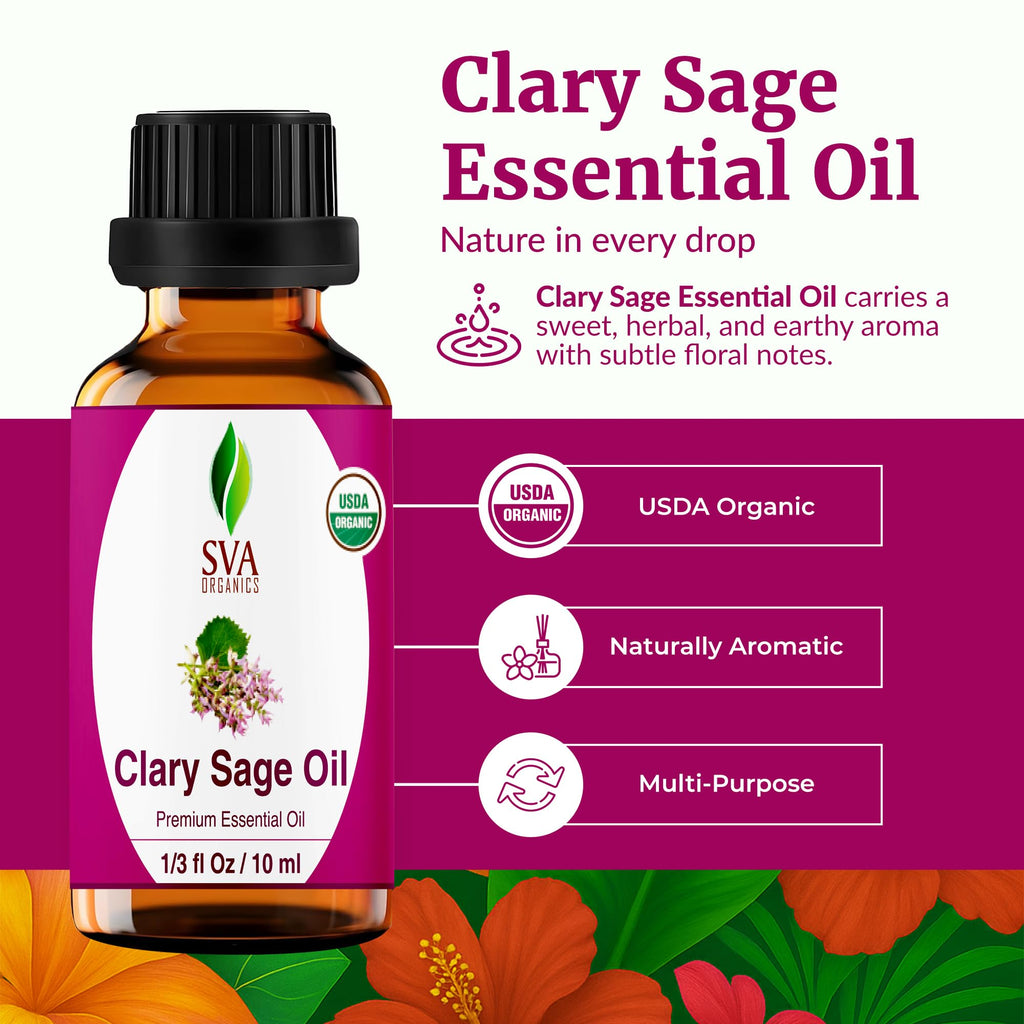 SVA Clary Sage Organic Essential Oil 10ml | 100% Natural