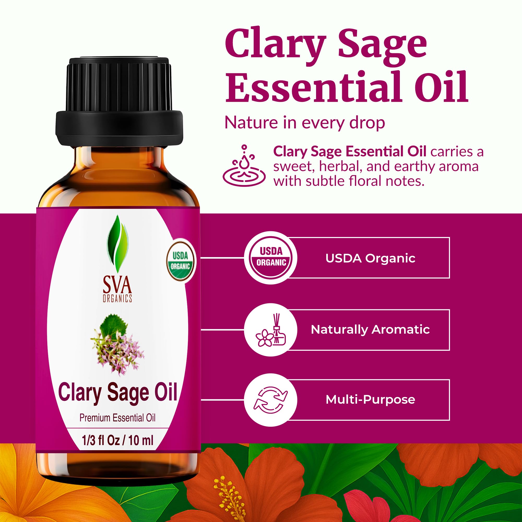 SVA Clary Sage Organic Essential Oil 10ml | 100% Natural