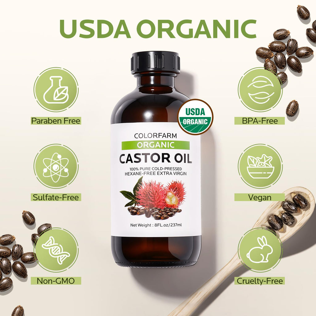 40 Pcs Castor Oil Pack Wrap – Organic Cold-Pressed Castor Oil, 8oz + Patches