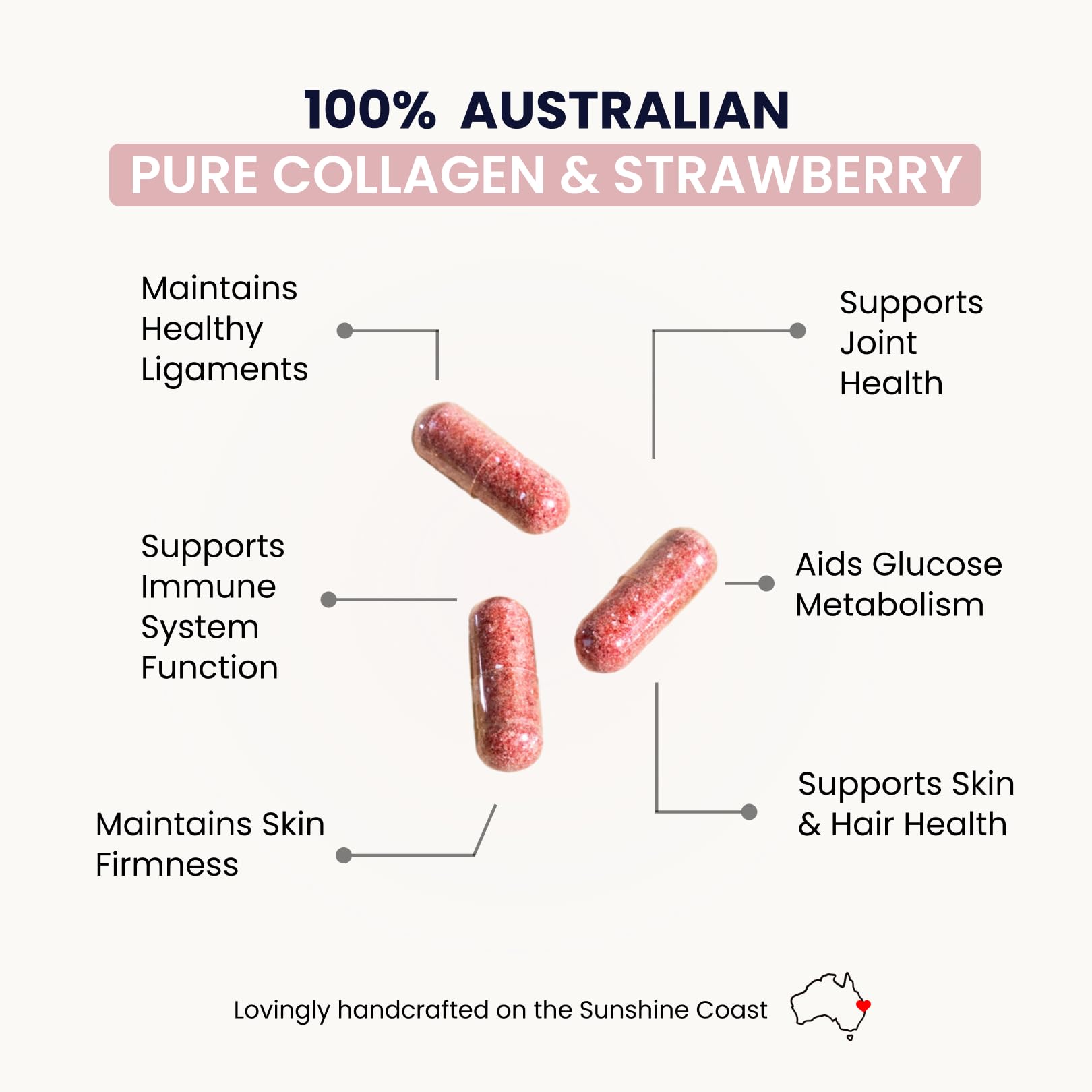 Organic Collagen Australia – Beauty Brilliance Strawberry Capsules, 120 Count
