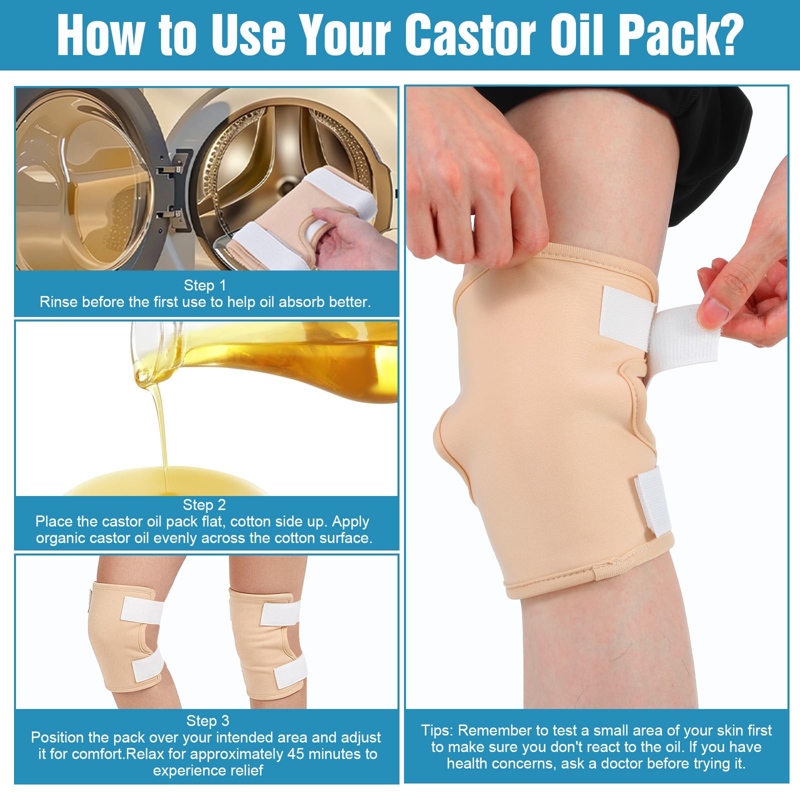 2 Pcs Castor Oil Pack Wraps – Reusable Organic Cotton, Waterproof & Adjustable