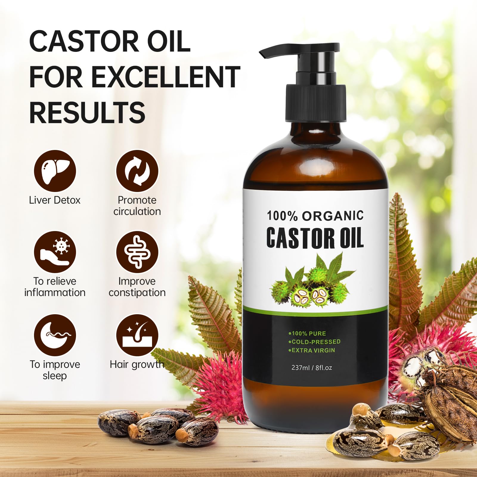 30Pcs Castor Oil Pack Wrap - Organic Cotton Patches & 8 oz Glass Bottle