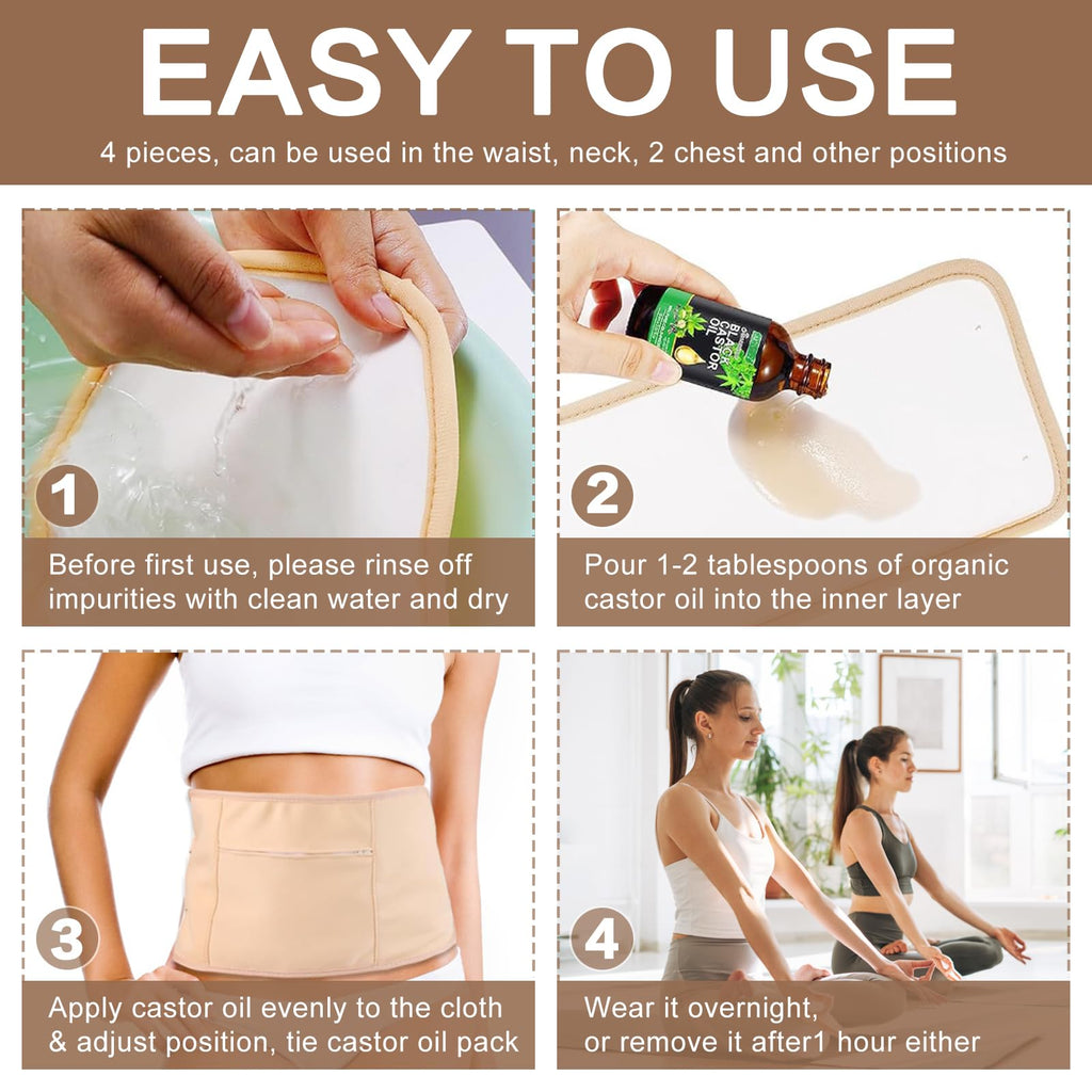 9 Pcs Castor Oil Pack Wrap Organic Cotton for Liver Detox – Full Body Care Kit