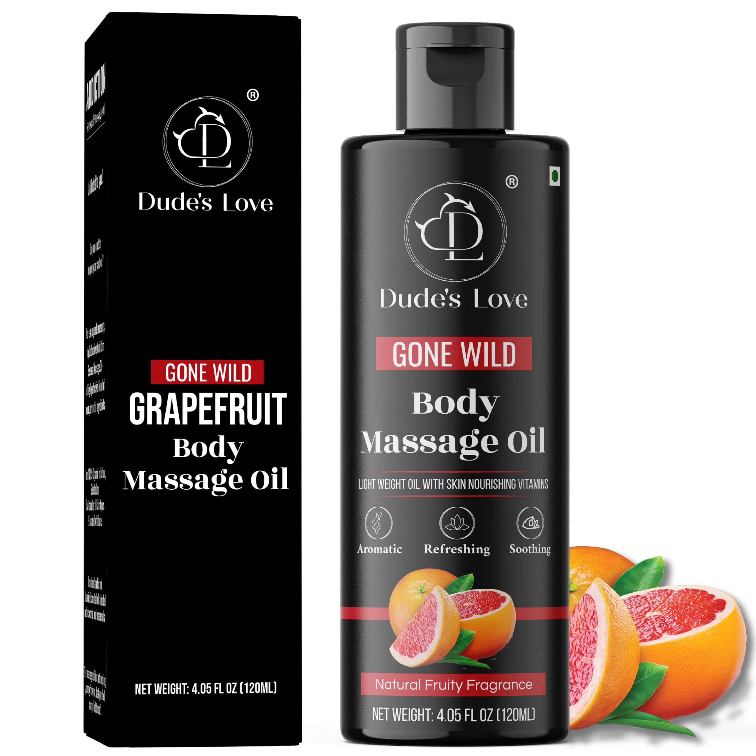 Organic Grapefruit Full Edible Body Massage Oil – Refreshing, Calming | No Stain & Non-Sticky | Fractionated Coconut Oil, Grapefruit & Lime Oil – 4.05 Fl Oz