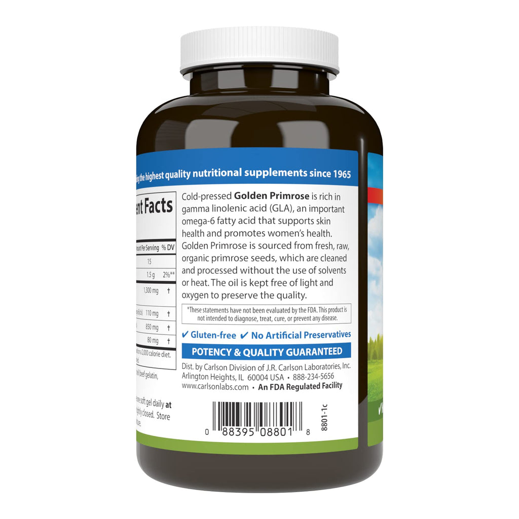 Carlson Golden Primrose 1300 mg Evening Primrose Oil — Cold-Pressed, 90 Softgels