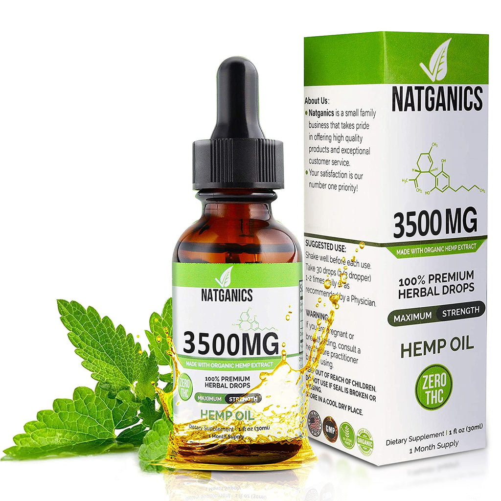 Natganics Organic Hemp Oil 3500mg – Ultra Premium CO2-Extracted Hemp Drops, USA Made