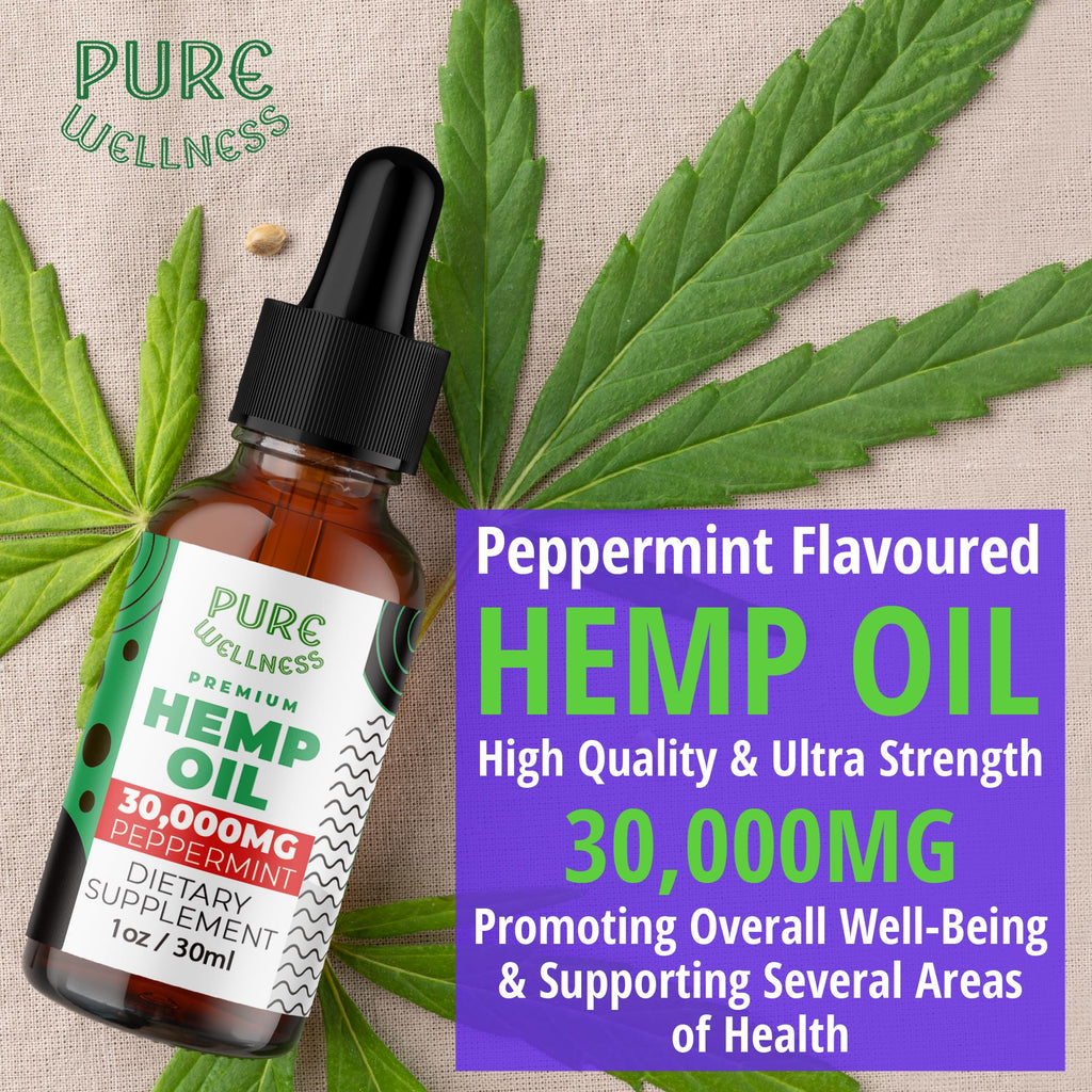 Organic Hemp Seed Oil 6 Oz - Peppermint Flavor, 30,000 mg, Non-GMO, Vegan