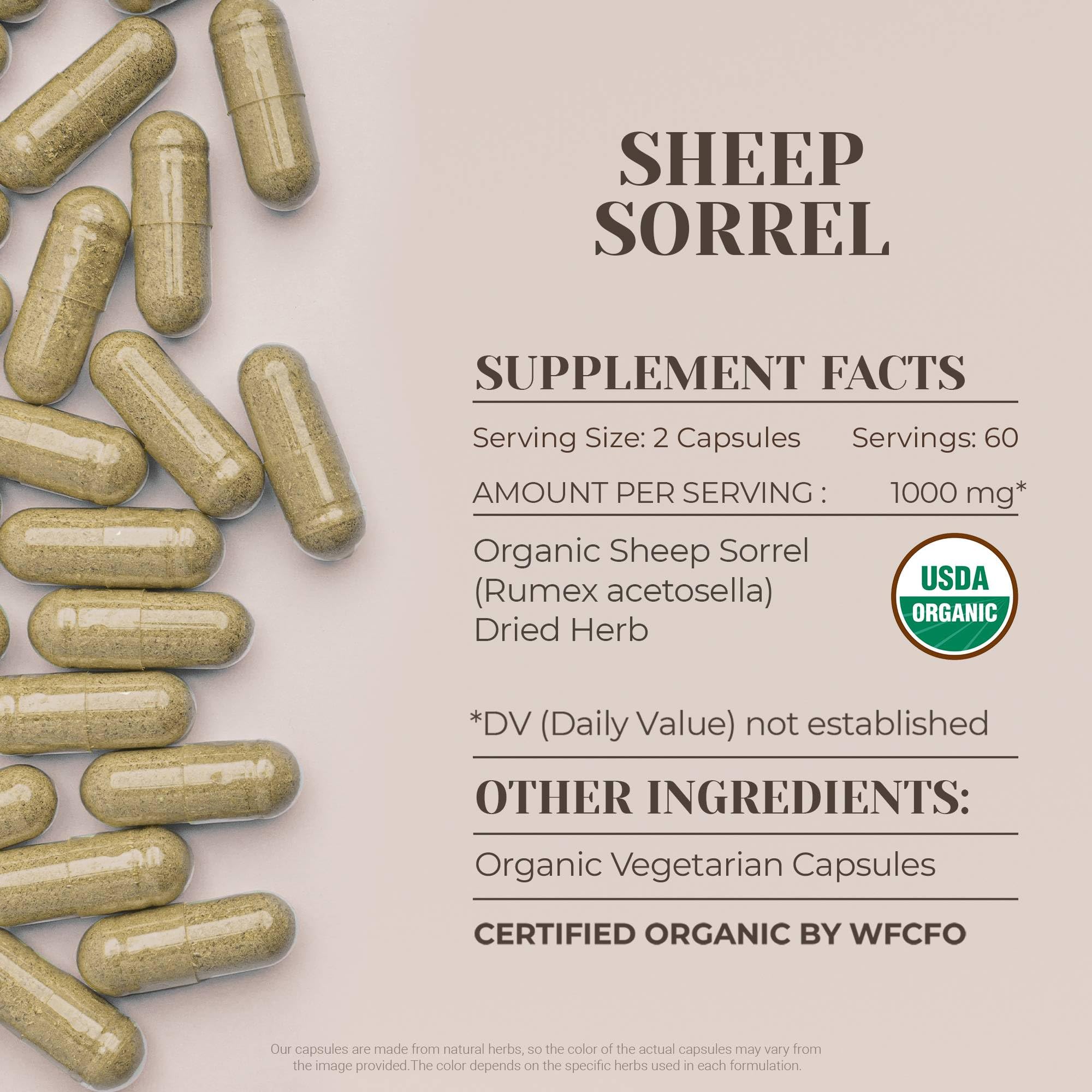 Sheep Sorrel USDA Organic 120 Capsules | Circulatory Support | Organic Vegetarian Capsules