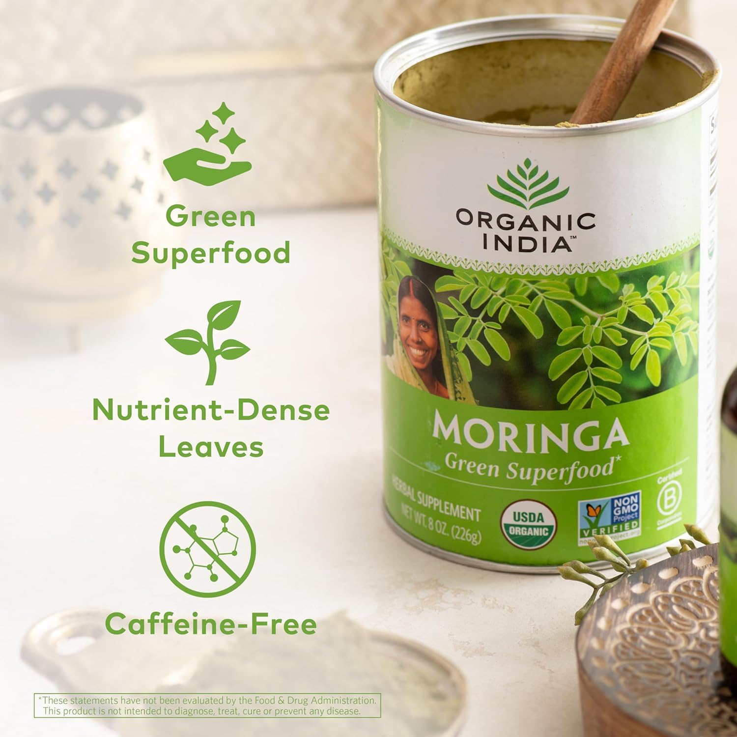 Organic India Moringa Powder – Moringa Oleifera Leaf Green Superfood, 2-Pack, USDA Organic
