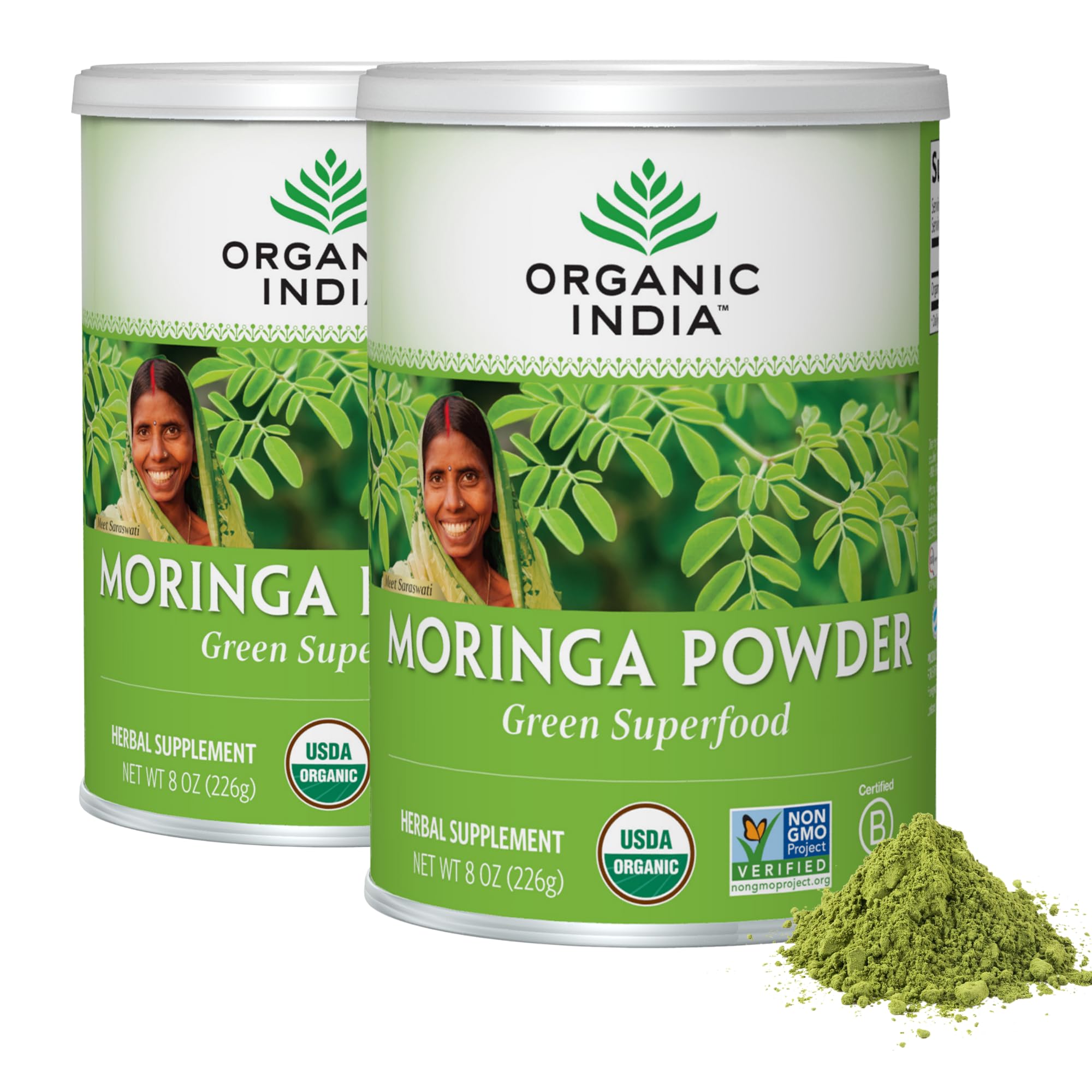 Organic India Moringa Powder – Moringa Oleifera Leaf Green Superfood, 2-Pack, USDA Organic