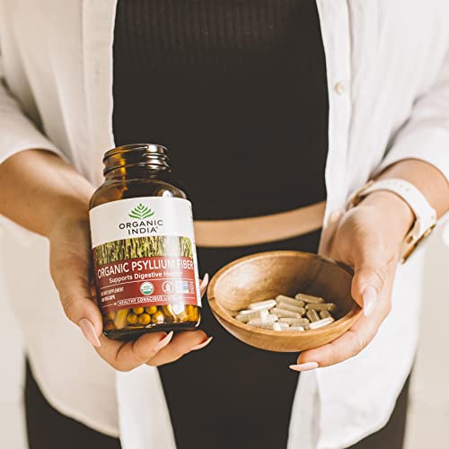 ORGANIC INDIA Psyllium Husk Capsules - Fiber Supplement | Vegan, Gluten-Free, USDA Organic