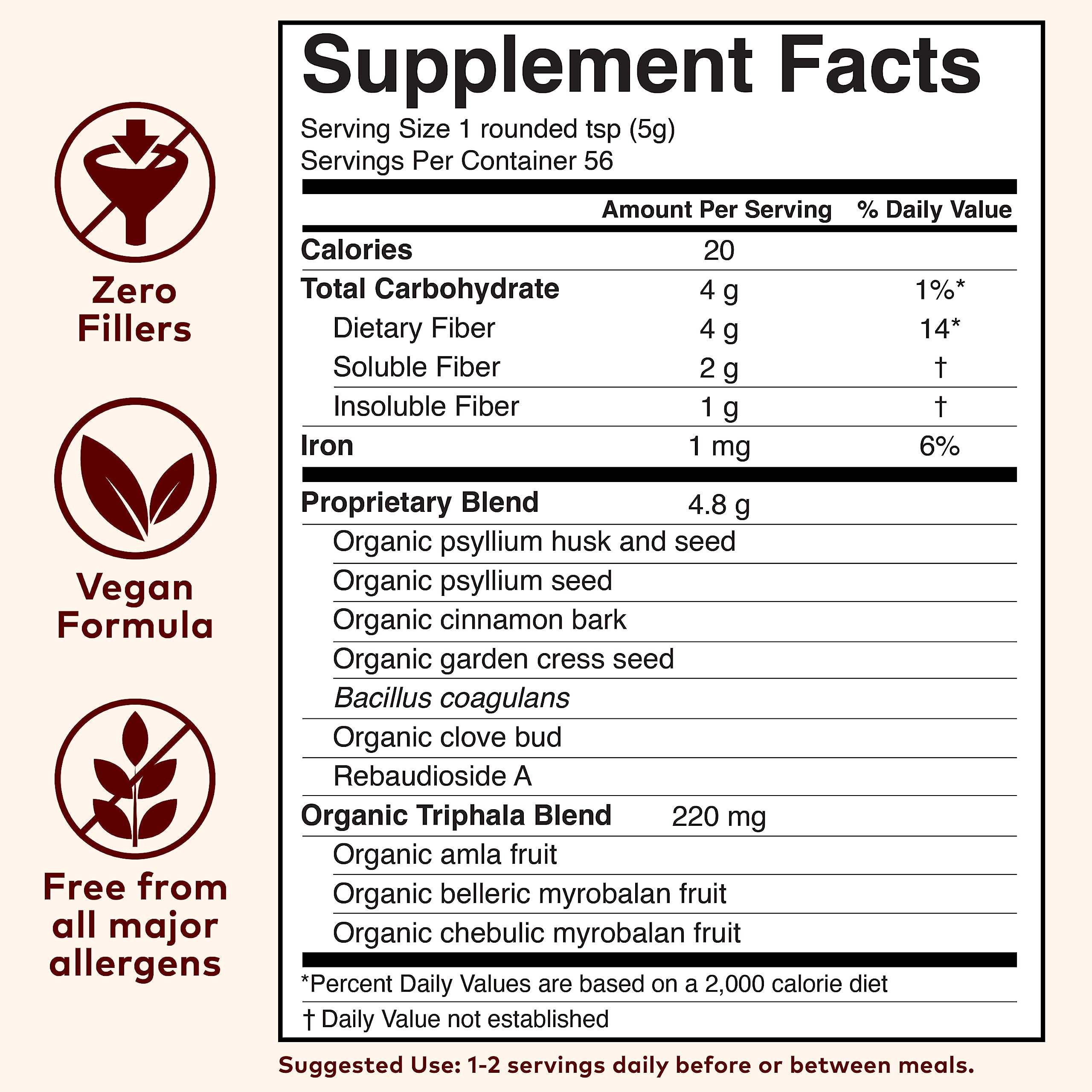 ORGANIC INDIA Psyllium Husk Powder – Organic Fiber Supplement with Cinnamon, Probiotic & Prebiotic, Vegan, Gluten Free, 10 oz