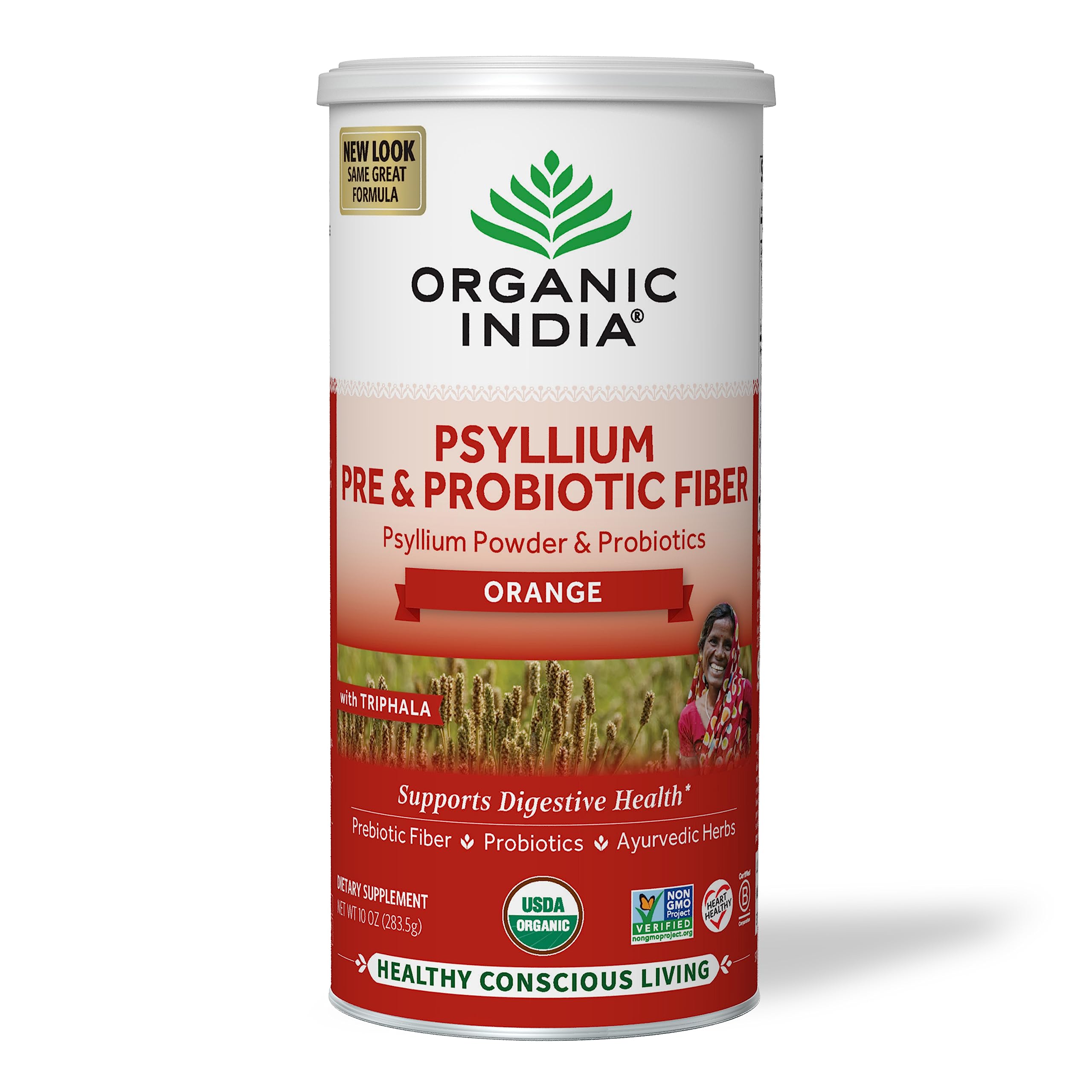 Organic India Psyllium Husk Powder – Probiotic Fiber, Organic, Vegan, Gluten Free, 10 oz