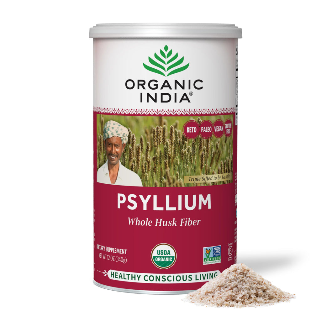 Organic India Psyllium Husk Powder - Whole Fiber, Digestion Support (12 oz x2)