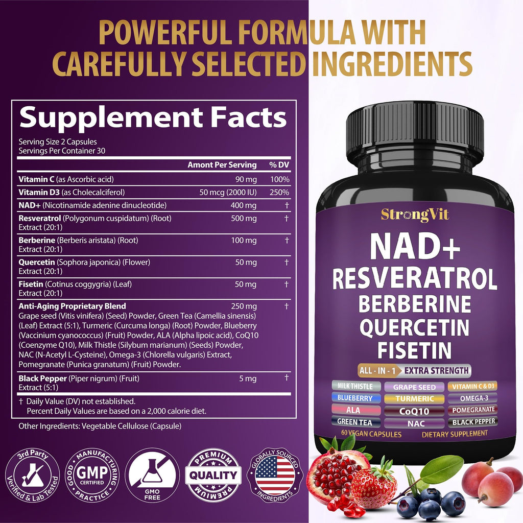 NAD Resveratrol Liposomal NAD+ Booster with Berberine & Quercetin | USA