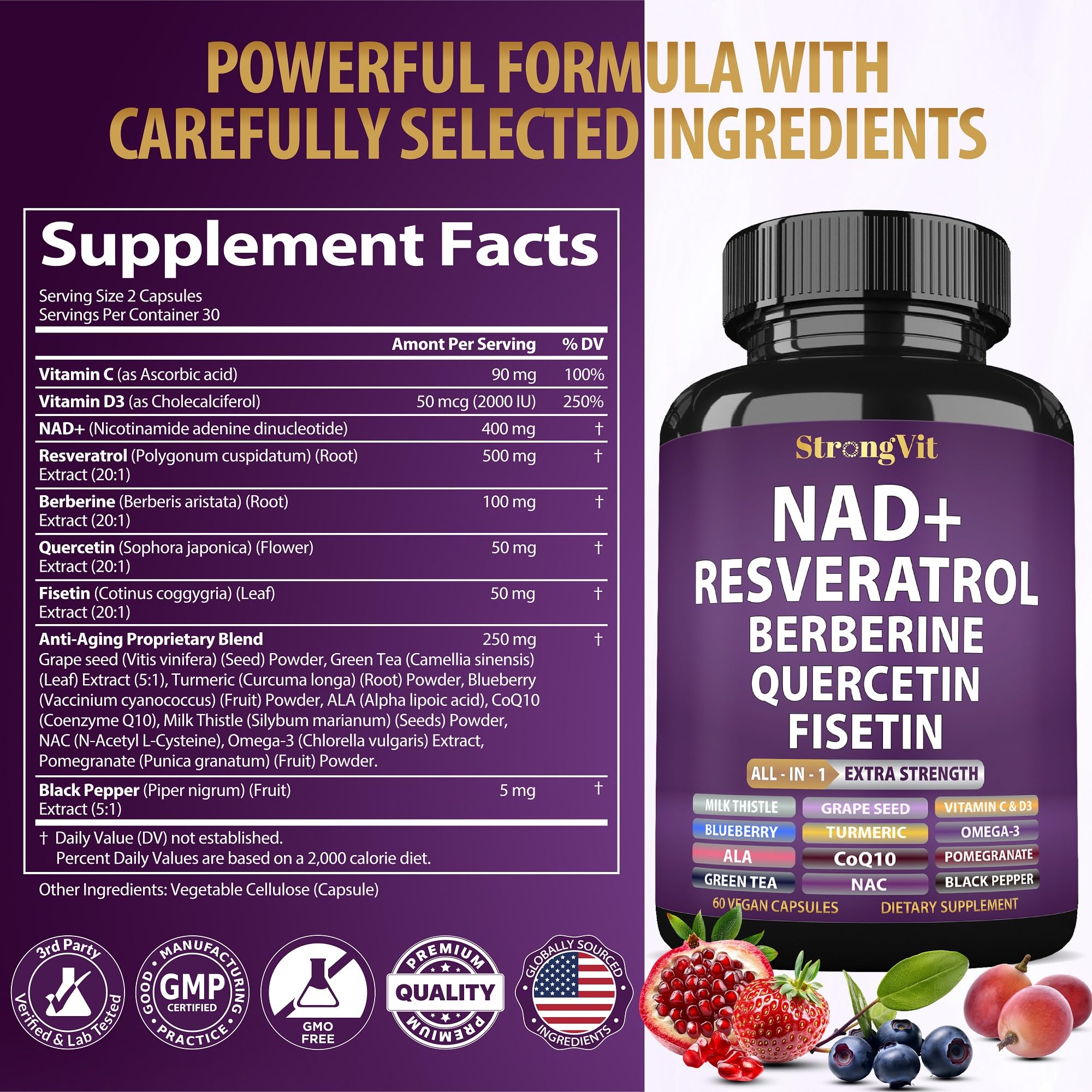 NAD Resveratrol Liposomal NAD+ Booster with Berberine & Quercetin | USA