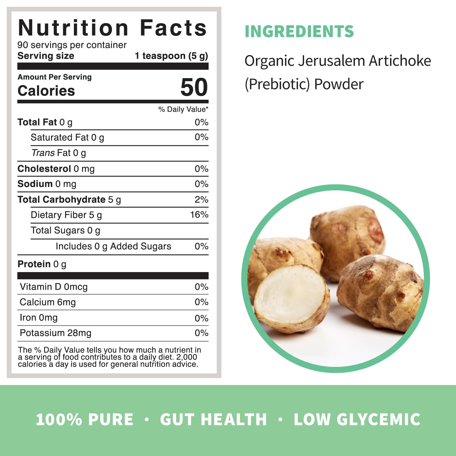 Organic Inulin with FOS Prebiotic Powder - 1 lb (90 Servings) | Digestive Health