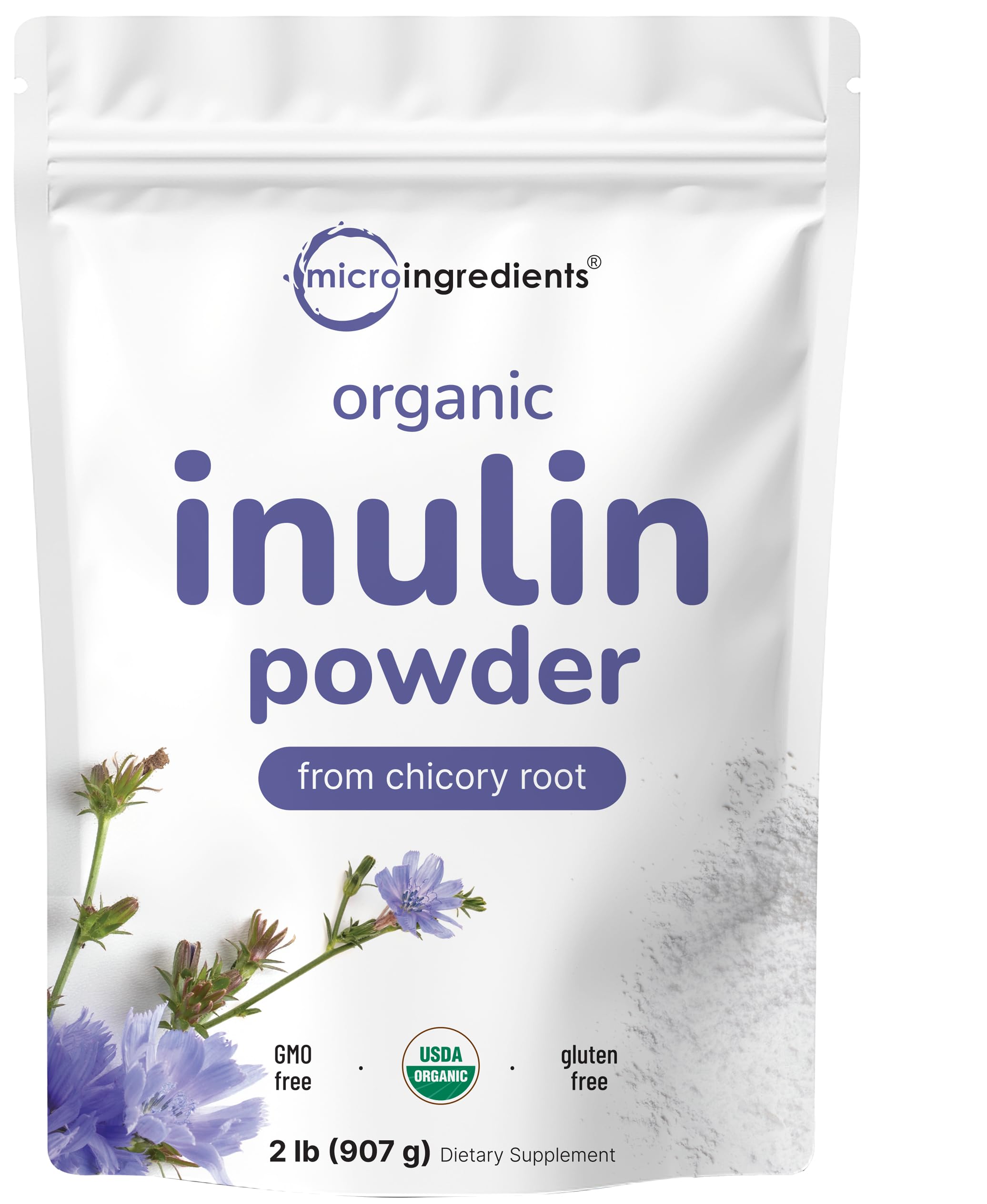 Organic Inulin Fiber Powder 2lb – Prebiotic Digestive Health, Unflavored & Vegan | Micro Ingredients