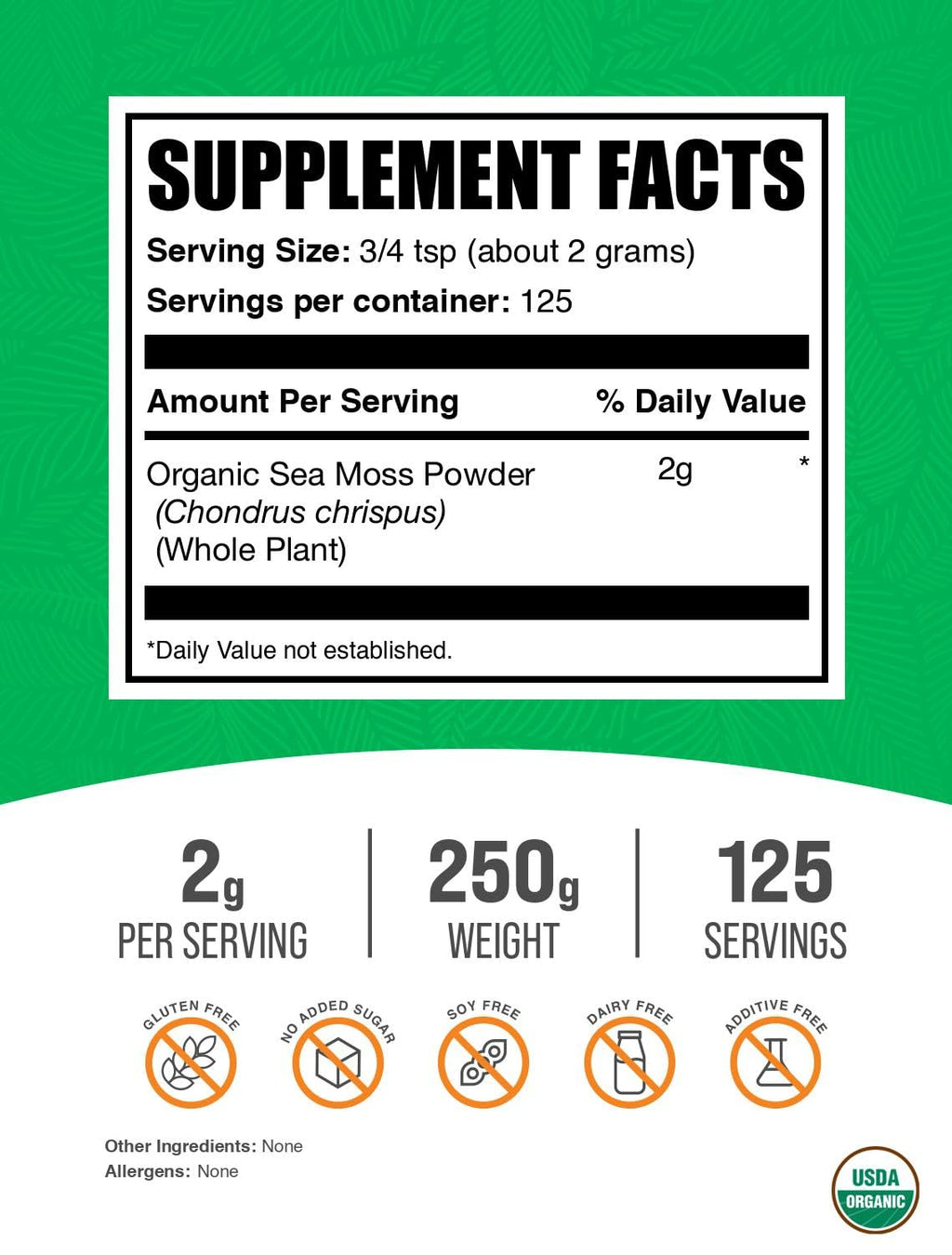Organic Irish Sea Moss Powder | Sea Moss Supplement – Vegan & Gluten Free | 250g