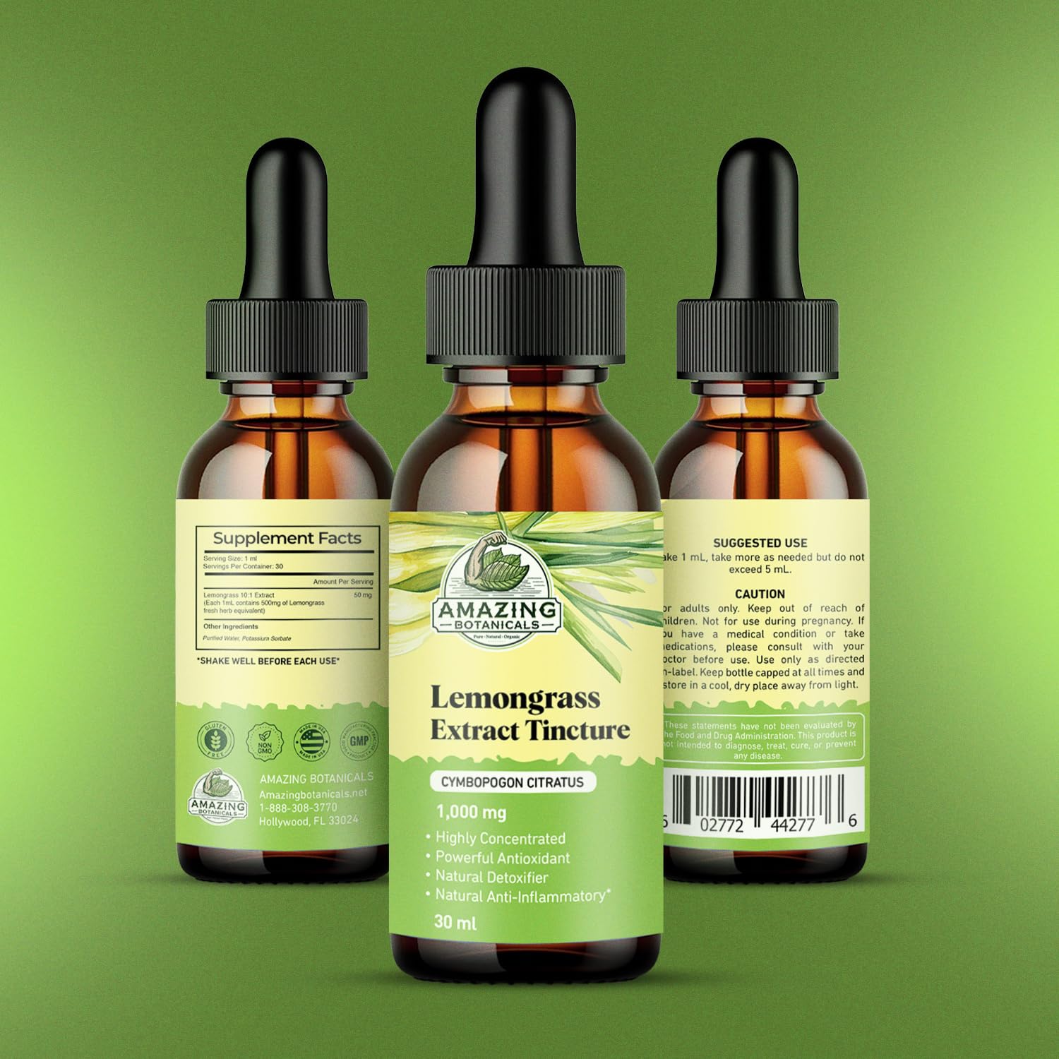 Amazing Botanicals Lemongrass Tincture – Organic Cymbopogon Citratus 30ml (1oz)