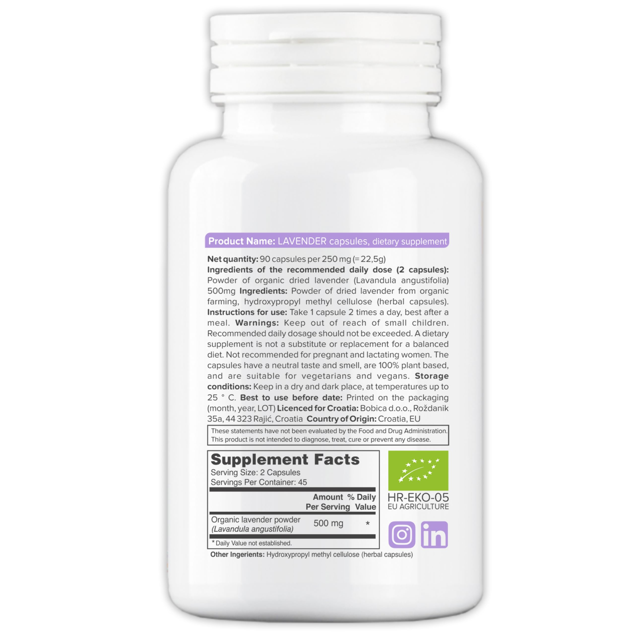 Organic Lavender Capsules - Relaxation & Calm | 90 Vegan Capsules | Non-GMO & Gluten-Free