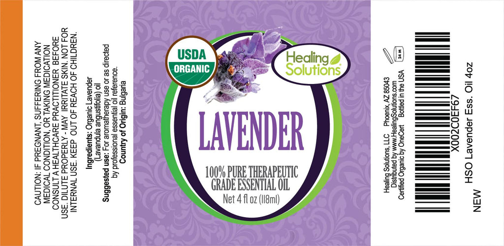 Healing Solutions Organic Lavender Essential Oil 4 oz (120 ml) – Pure & Undiluted