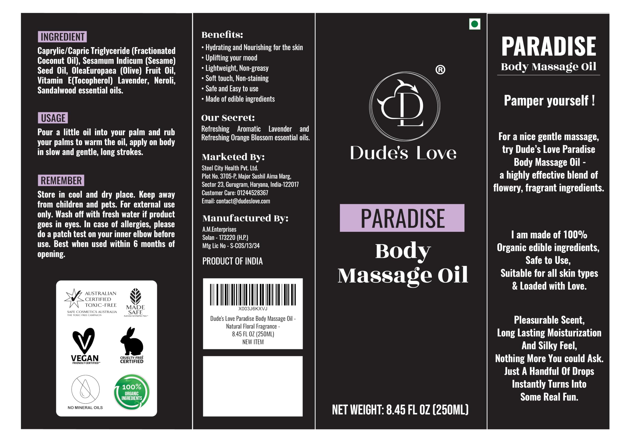 Organic Lavender & Orange Blossom Massage Oil – Calming, Non-Sticky | 8.45 oz