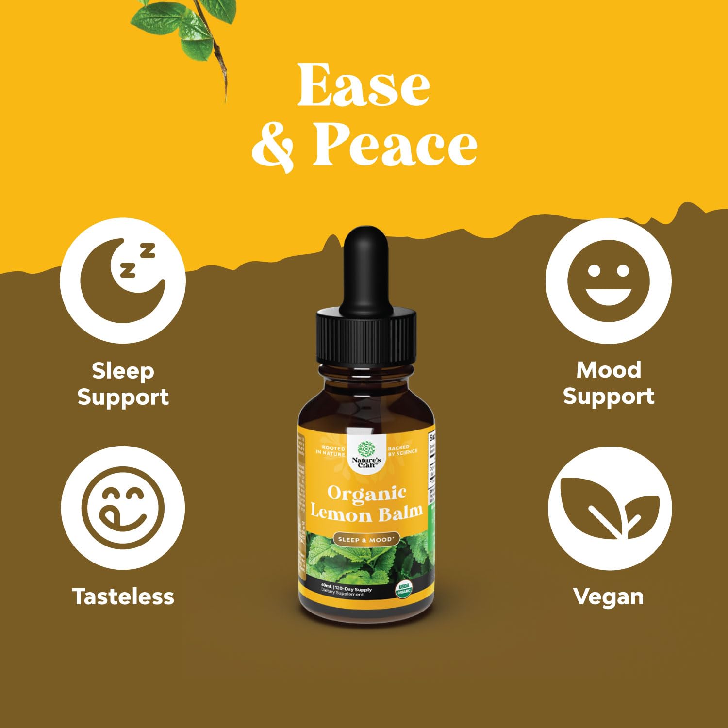 Organic Lemon Balm Leaf Liquid Extract for Immune Support - Lemon Balm Tincture for Mood & Relaxation Support - Organic Tincture Leaf Drops for Adults & Kids Dietary Supplement - 2OZ - 120 Day Supply