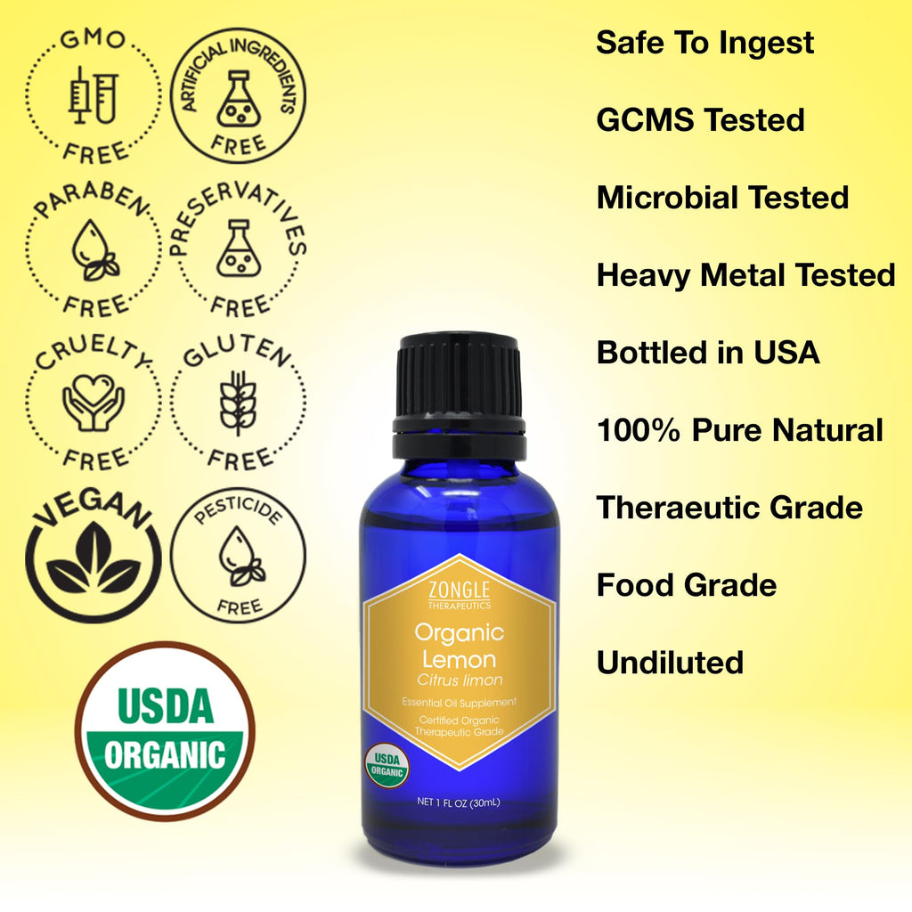 Organic Lemon Essential Oil – 100% Pure, Food Grade, 1 oz | Zongle Therapeutics