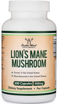 Double Wood Organic Lions Mane Capsules (300 ct) – Focus & Immune Support, USA-Grown