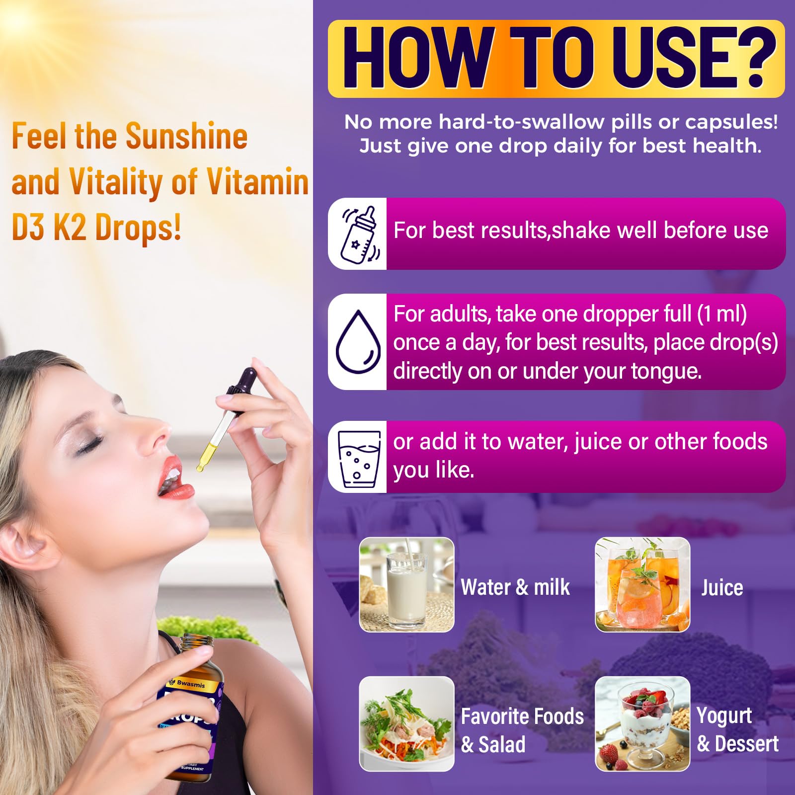 Vitamin D3 K2 Drops 10000IU with Organic Black Seed Oil – 6-in-1 Liquid (2 oz)