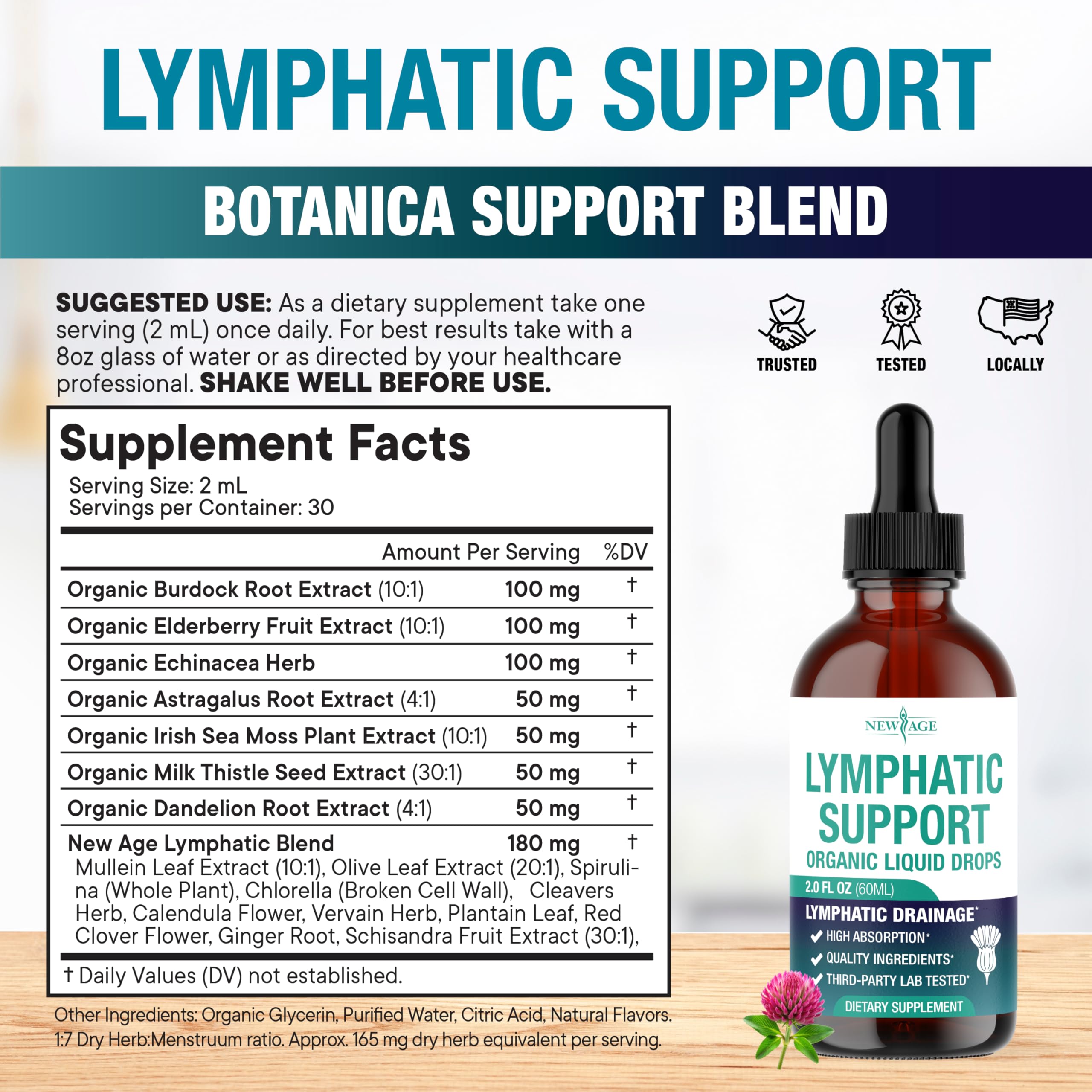 NEW AGE Organic Lymphatic Drainage Drops – All-in-1 Herbal Formula (8 oz)