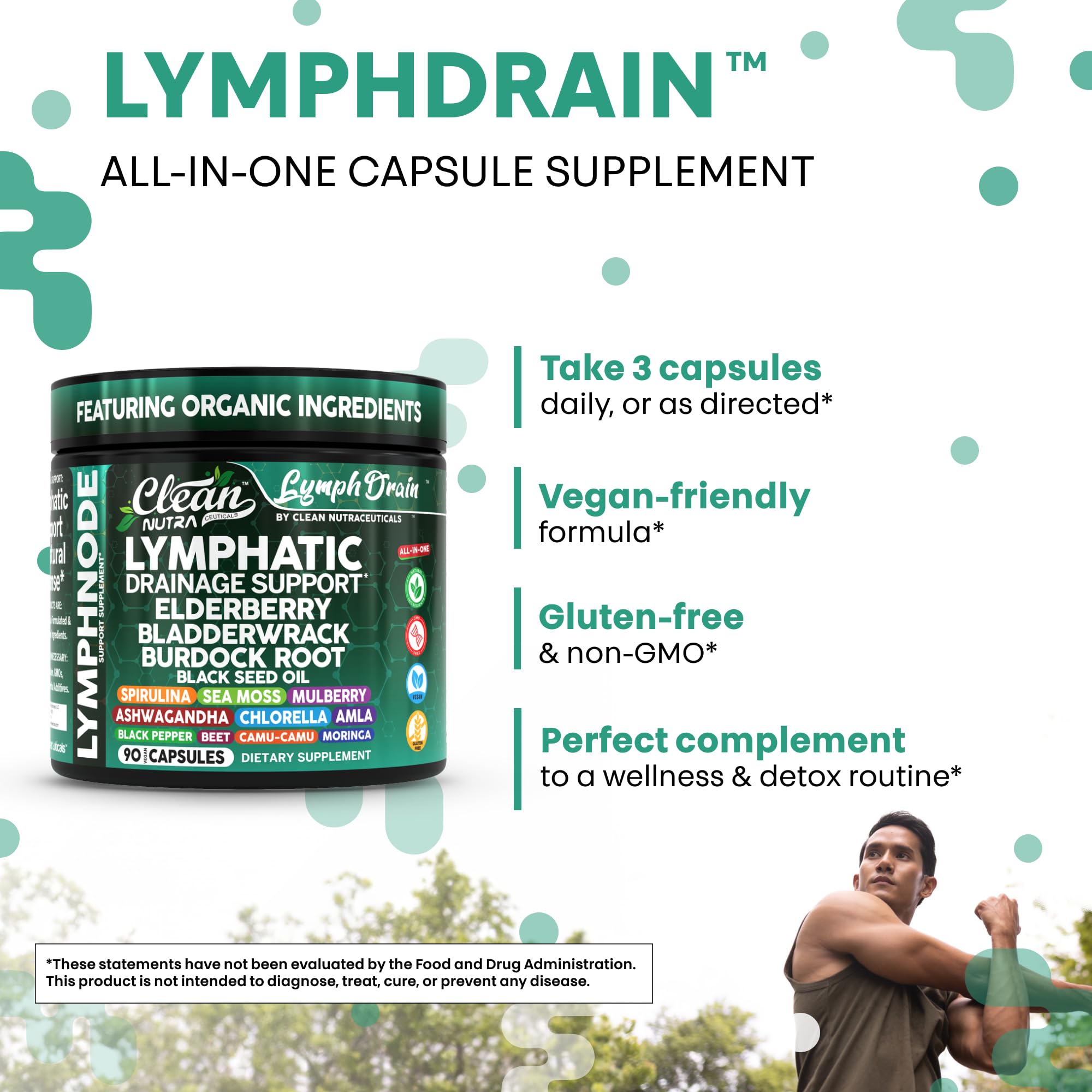 Organic Lymphatic Drainage Supplements | Elderberry, Sea Moss, Spirulina | Clean Nutra