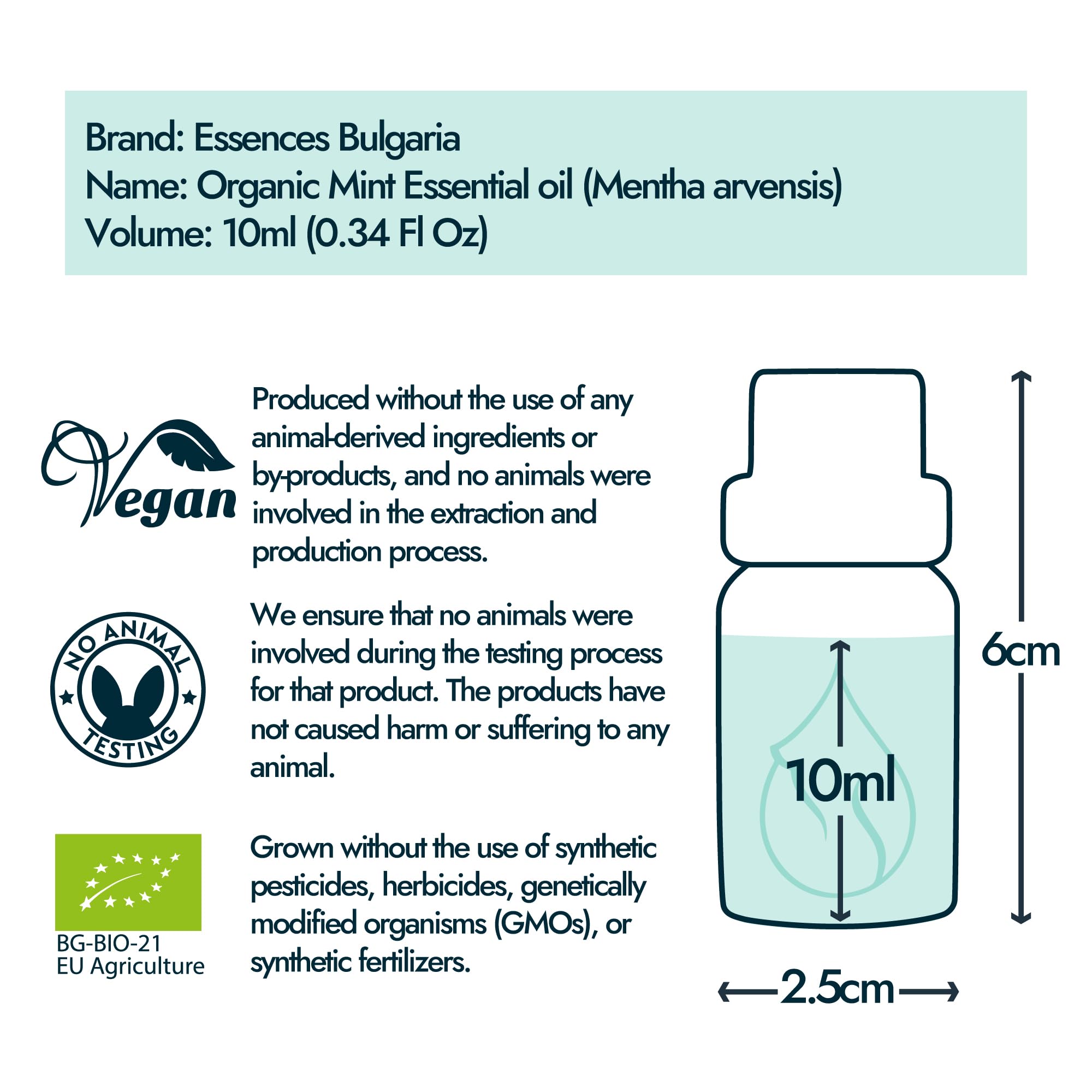 Organic Mint Essential Oil 1/3 Oz (10ml) Mentha arvensis – 100% Pure & Undiluted Aromatherapy