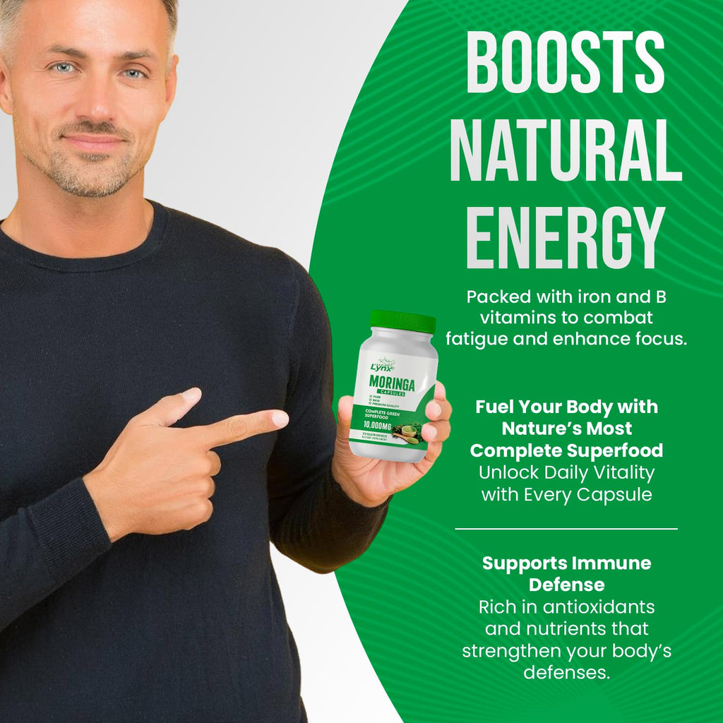 Organic Moringa 1200mg | 120 Capsules (60-Day) – Energy & Immune Support | Non-GMO