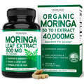 Organic Moringa Capsules 40,000mg | 180 Capsules | 3 Month Supply | Vegan, Non-GMO, USA Made