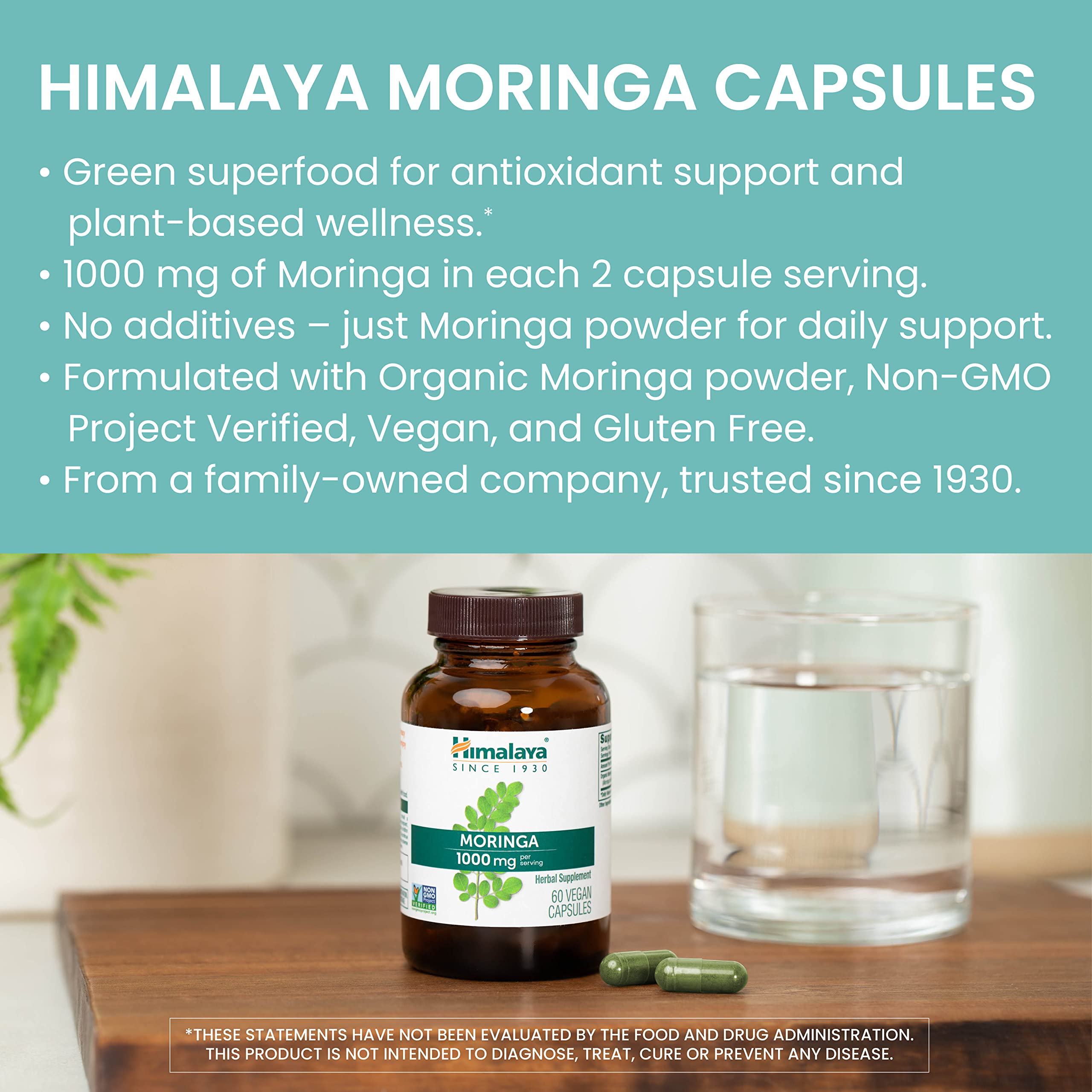 Himalaya Moringa - Herbal Superfood 1000 mg, 60 Capsules | Vegan, Non-GMO, Gluten Free
