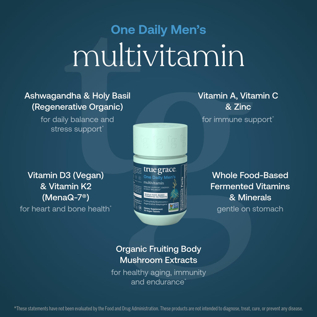 True Grace One Daily Men's Multivitamin - Fermented Minerals, Organic Adaptogens & Mushrooms