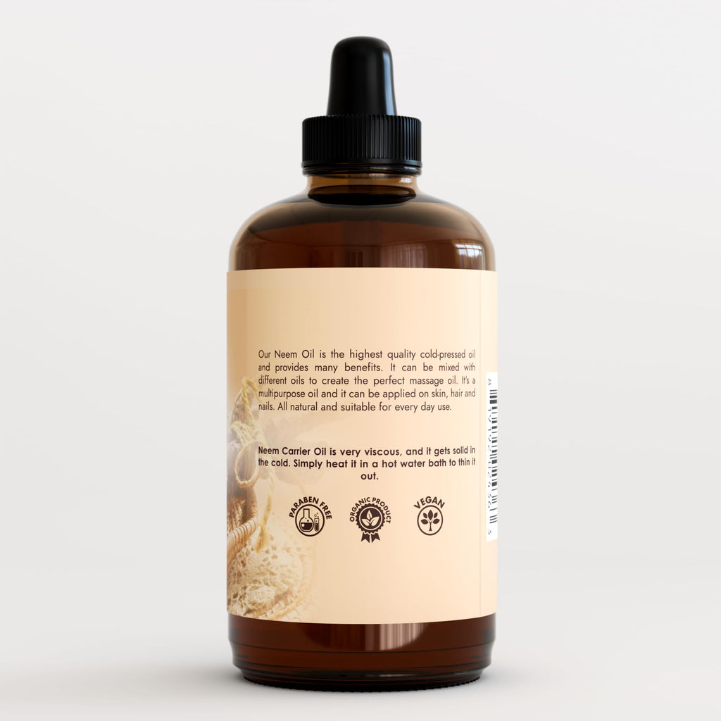 Organic Neem Oil 100% Pure Cold-Pressed – Skin, Hair & Plants (4 oz)
