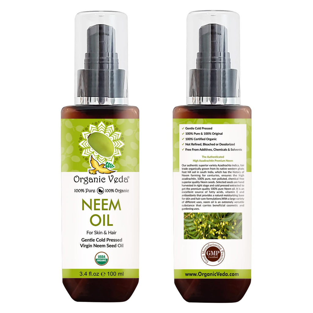 Organic Veda Neem Oil - Pure Cold-Pressed Neem Oil for Skin & Hair