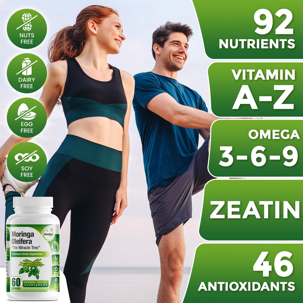 Pure Moringa Oleifera Green Superfood Capsules – Organic, Non-GMO, 60 Capsules