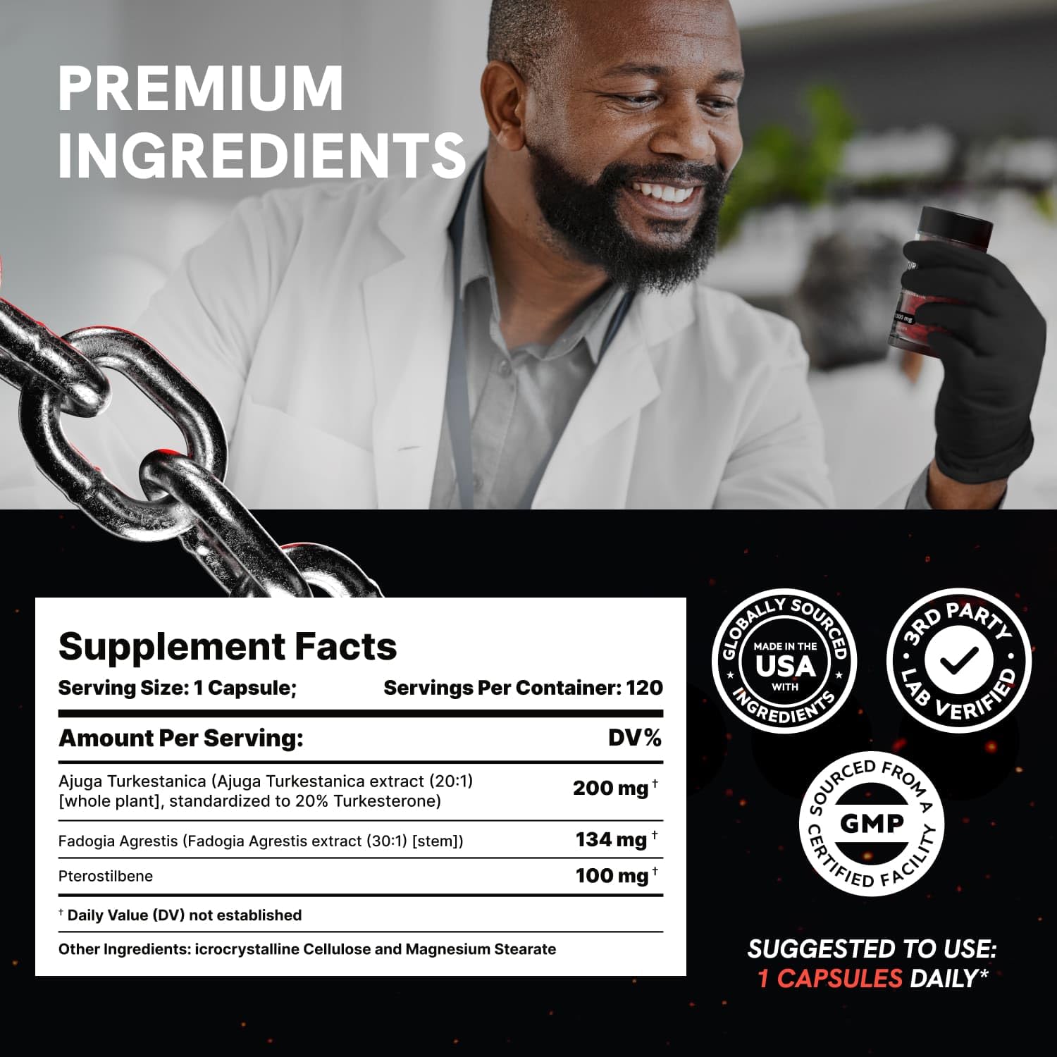 PureNutra Turkesterone for Men | Organic Turkesterone + Fadogia Agrestis | 120 Vegan Capsules (2 Packs)