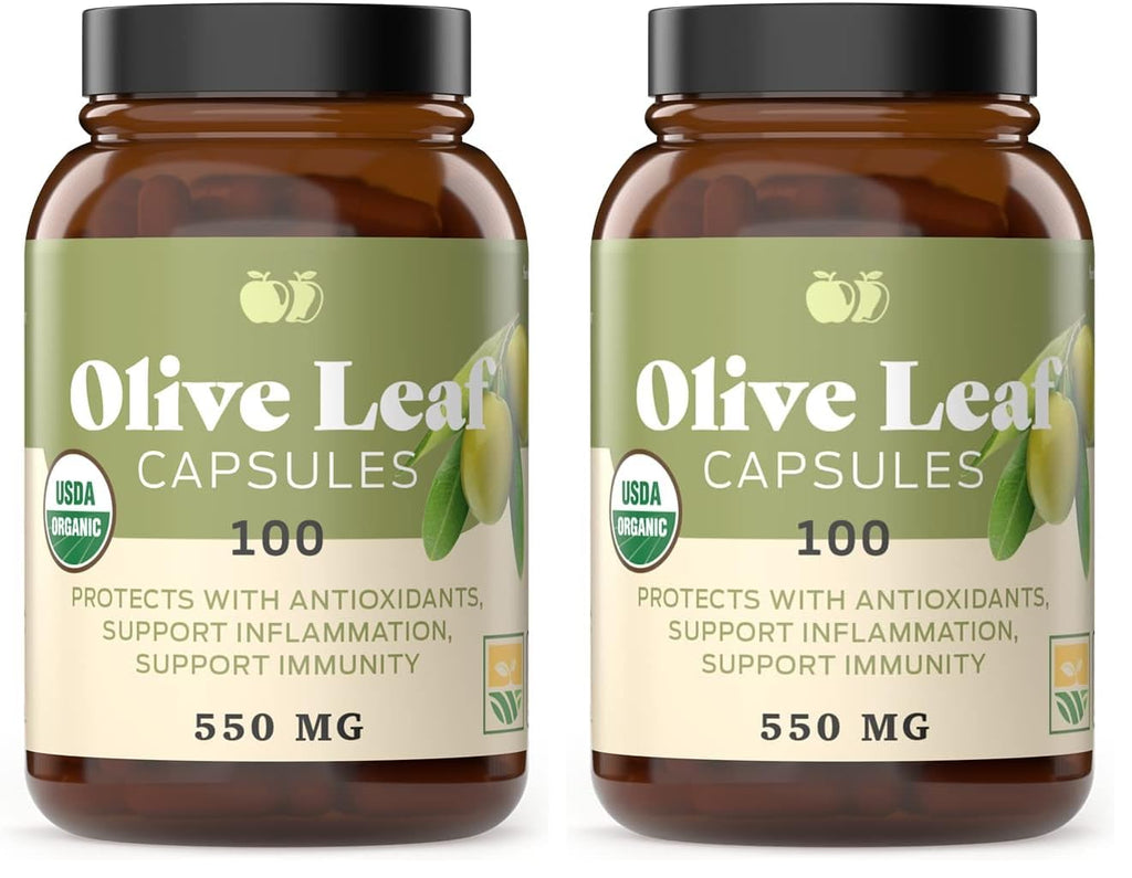 Complete Natural Products Organic Olive Leaf Capsules - 550mg, 100 Count, 1100mg per Serving (Pack of 2)