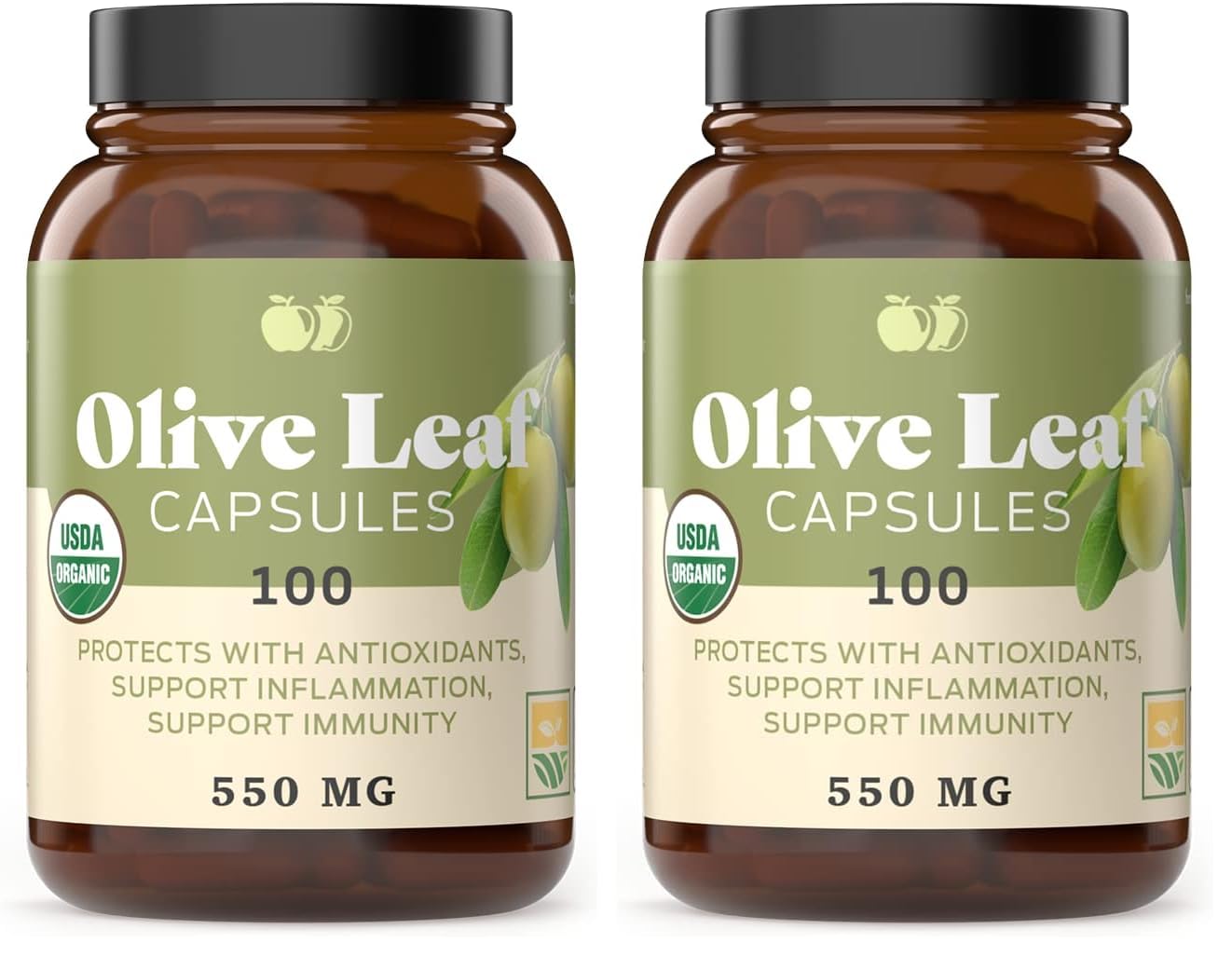 Complete Natural Products Organic Olive Leaf Capsules - 550mg, 100 Count, 1100mg per Serving (Pack of 2)