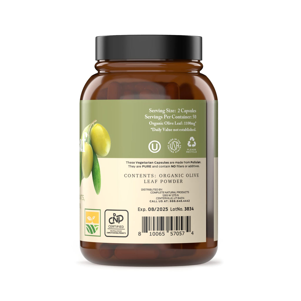 Complete Natural Products Organic Olive Leaf Capsules - 550mg, 100 Count, 1100mg per Serving (Pack of 2)
