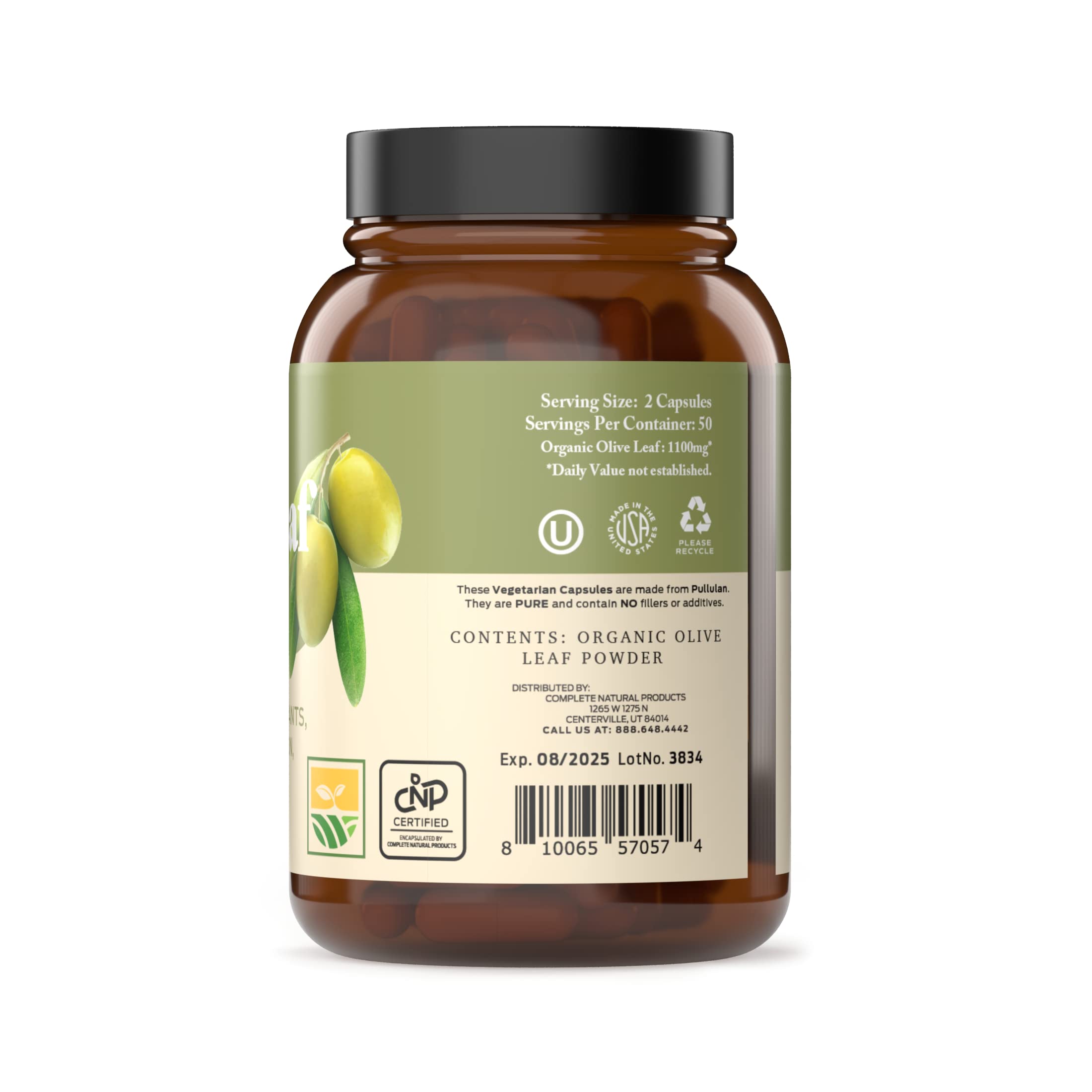 Complete Natural Products Organic Olive Leaf Capsules - 550mg, 100 Count, 1100mg per Serving (Pack of 2)