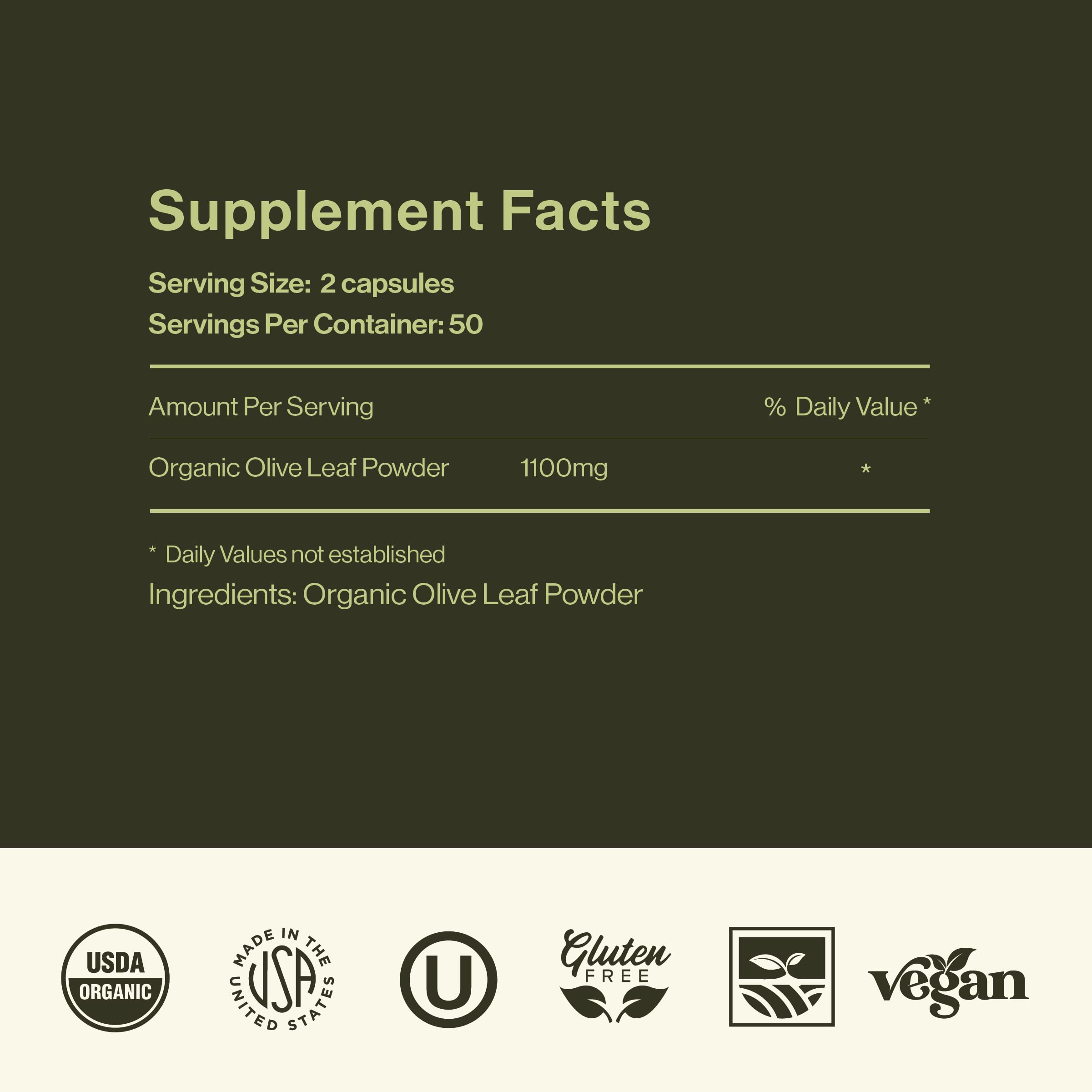 Complete Natural Products Organic Olive Leaf Capsules - 550mg, 100 Count, 1100mg per Serving (Pack of 2)