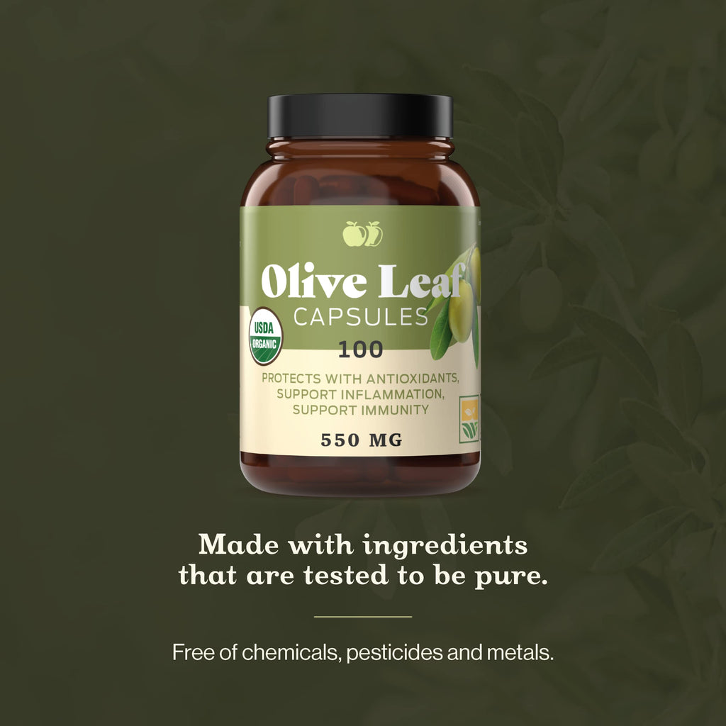 Complete Natural Products Organic Olive Leaf Capsules - 550mg, 100 Count, 1100mg per Serving (Pack of 2)